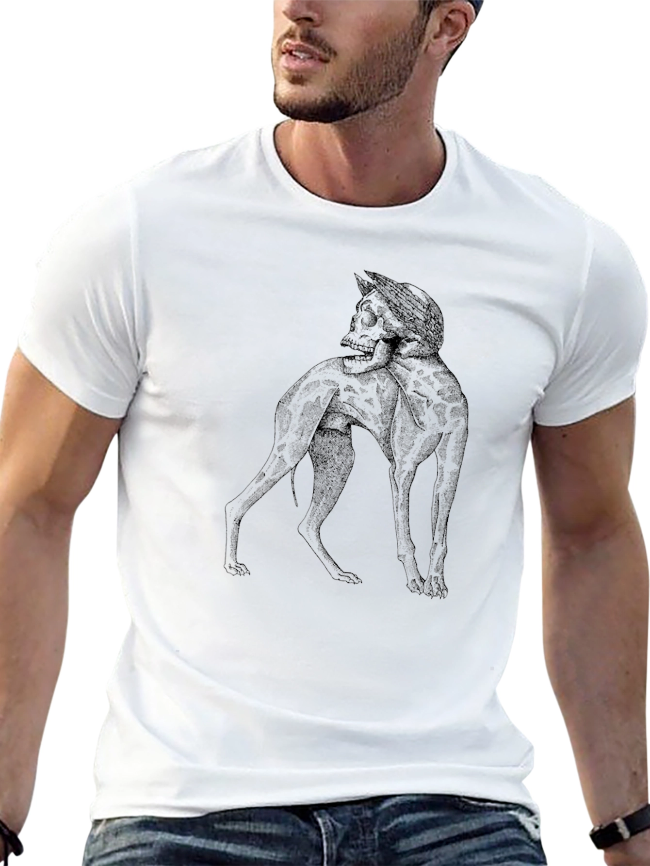 Camiseta Negra con Diseño de Calavera y Perro
