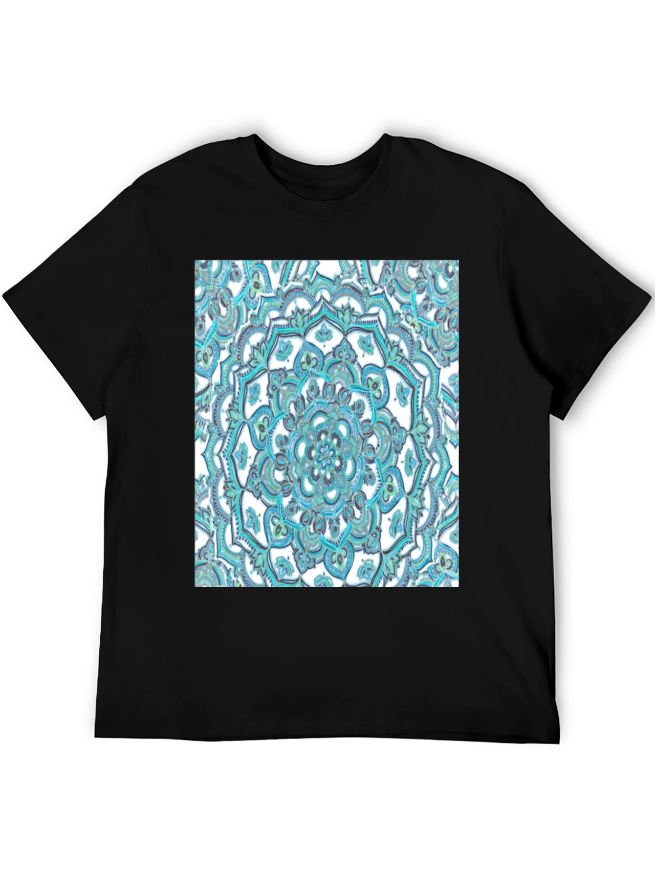 Camiseta Negra con Diseño Mandala Azul