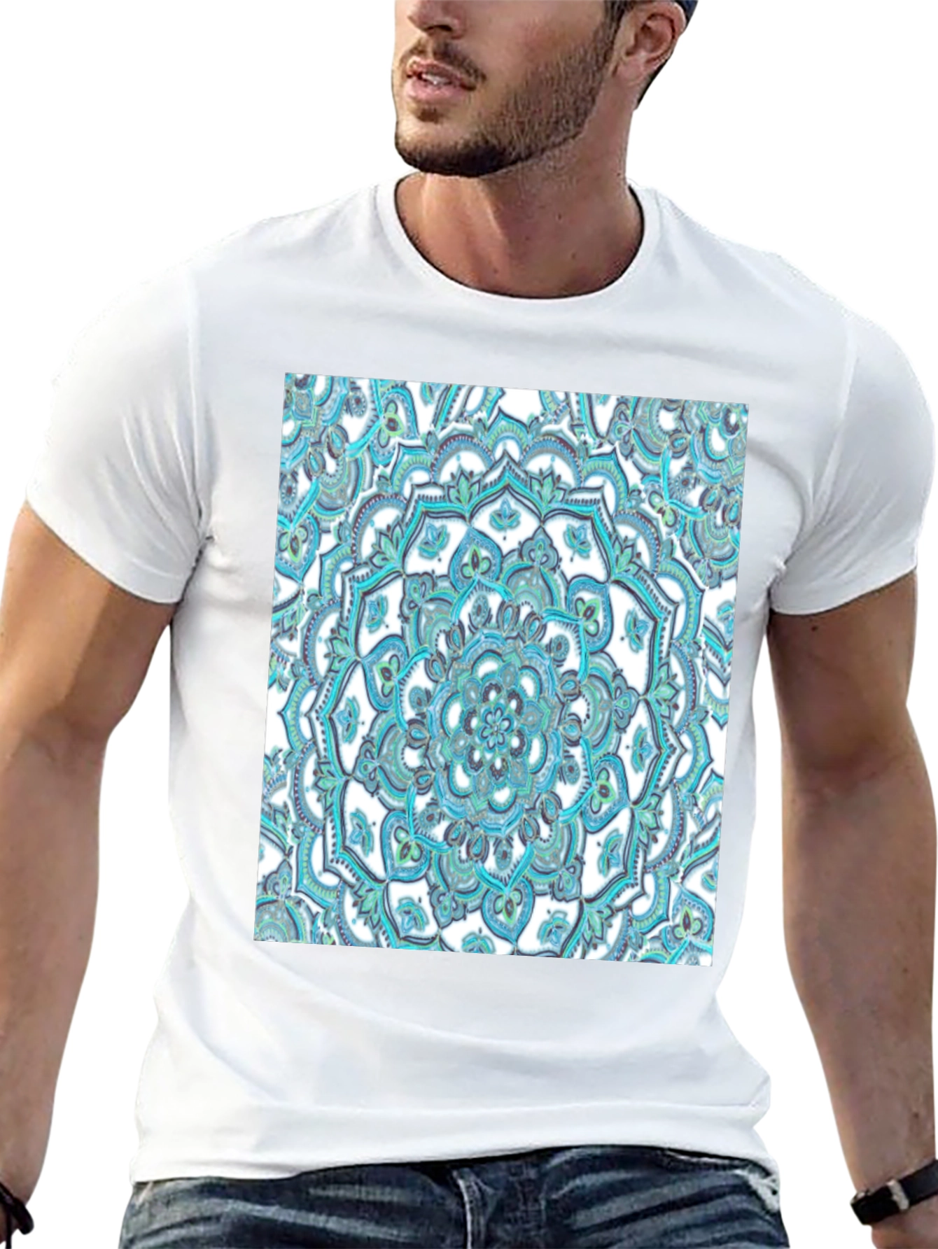 Camiseta Negra con Diseño Mandala Azul