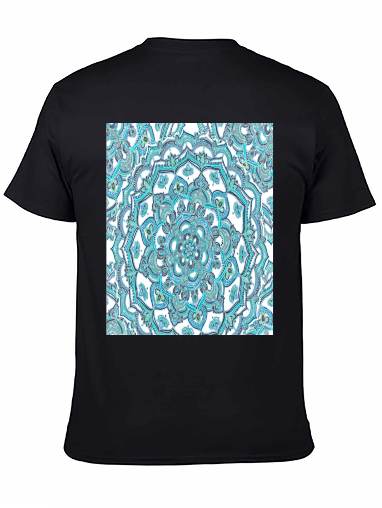 Camiseta Negra con Diseño Mandala Azul
