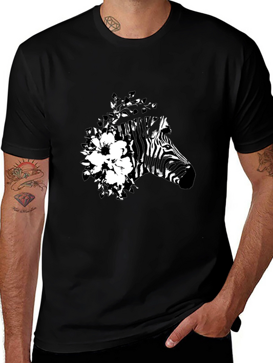 Camiseta Negra con Diseño de Cebra Floral