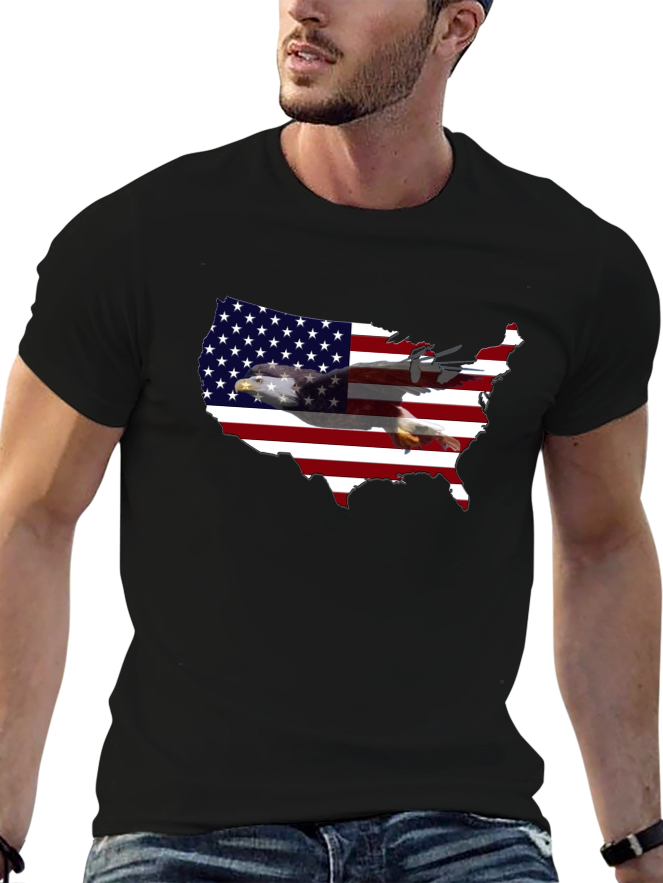Camiseta Hombre Negra USA Bandera Águila