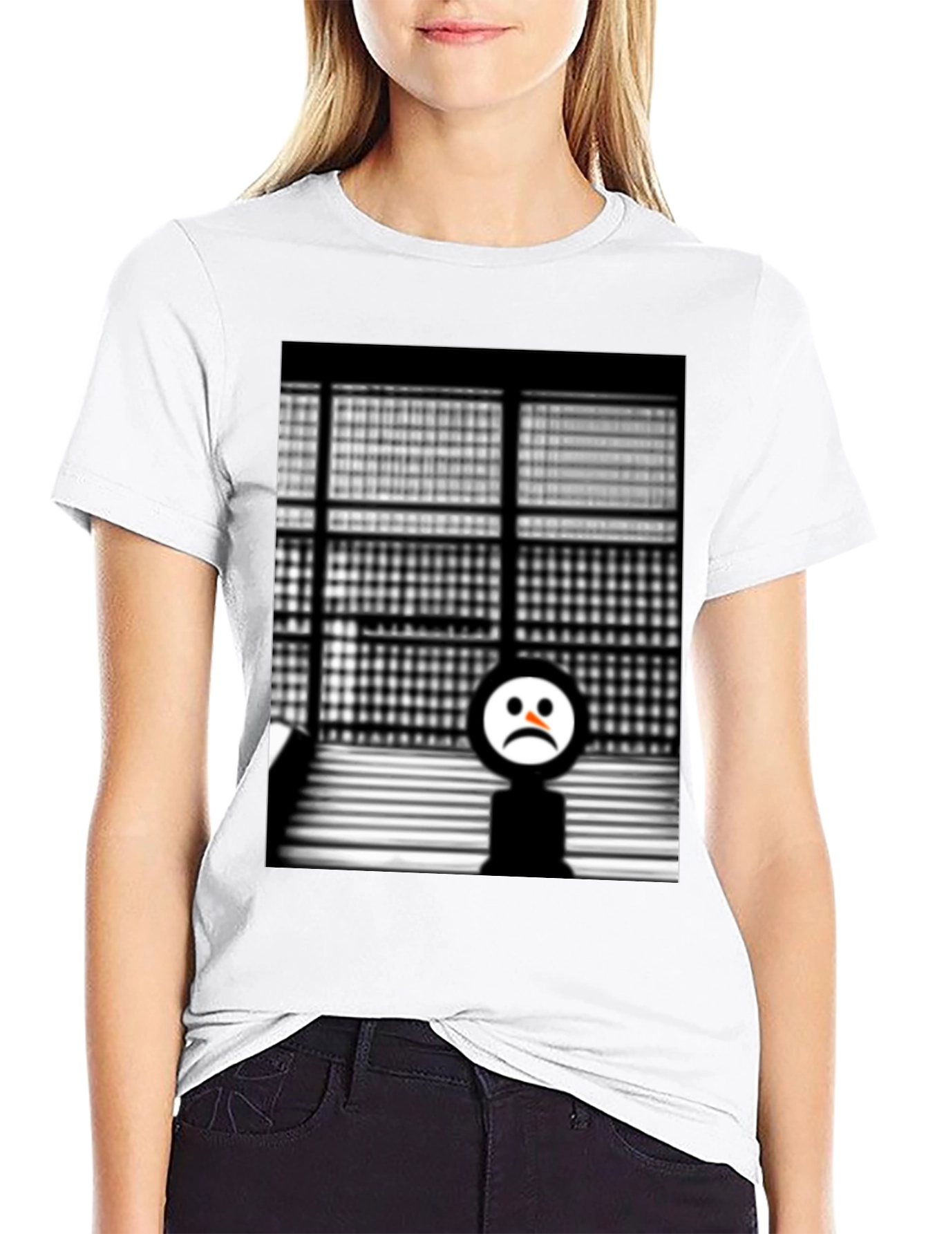 Camiseta Negra con Diseño Abstracto Triste