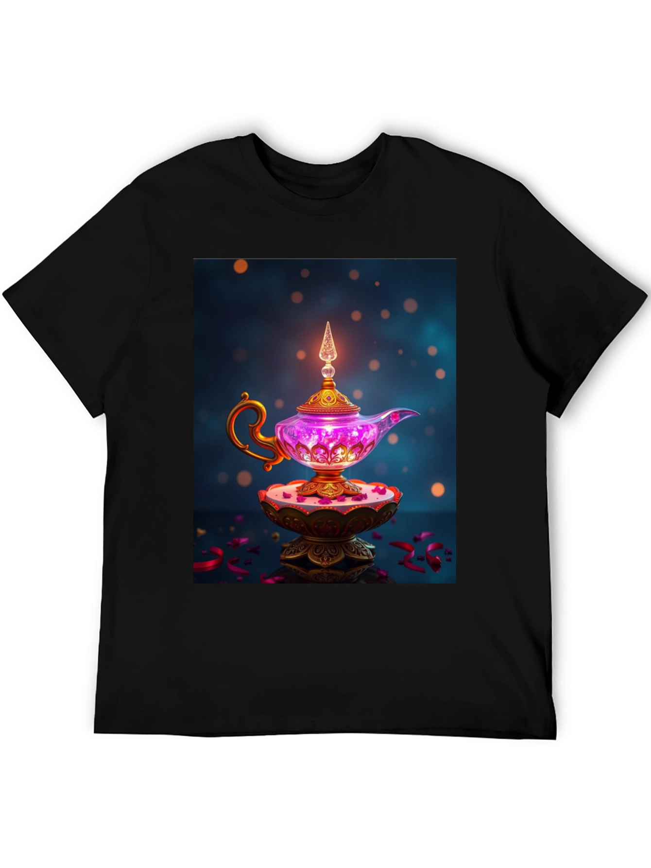 Camiseta Negra con Lámpara Mágica de Diseño