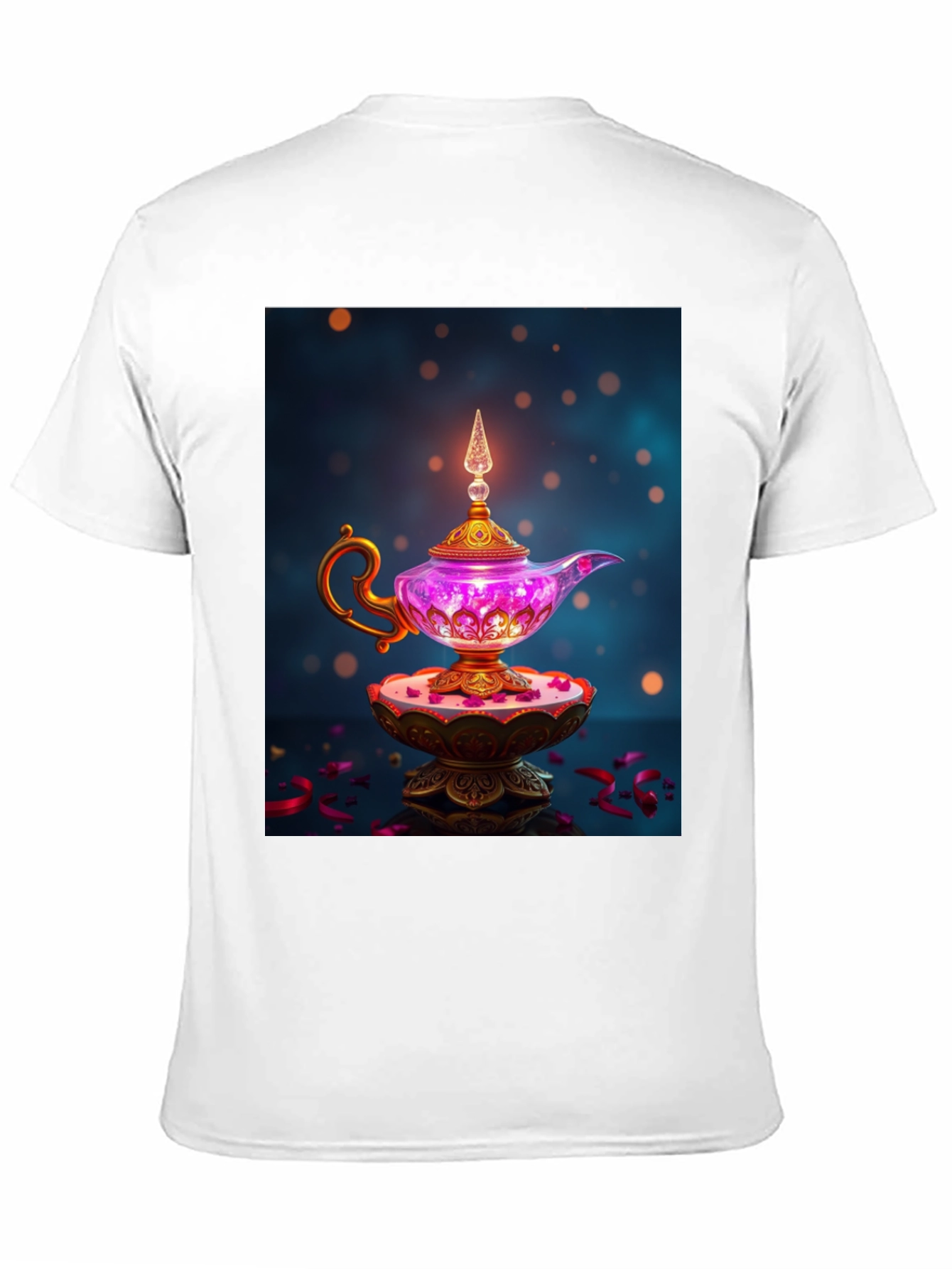 Camiseta Negra con Lámpara Mágica de Diseño
