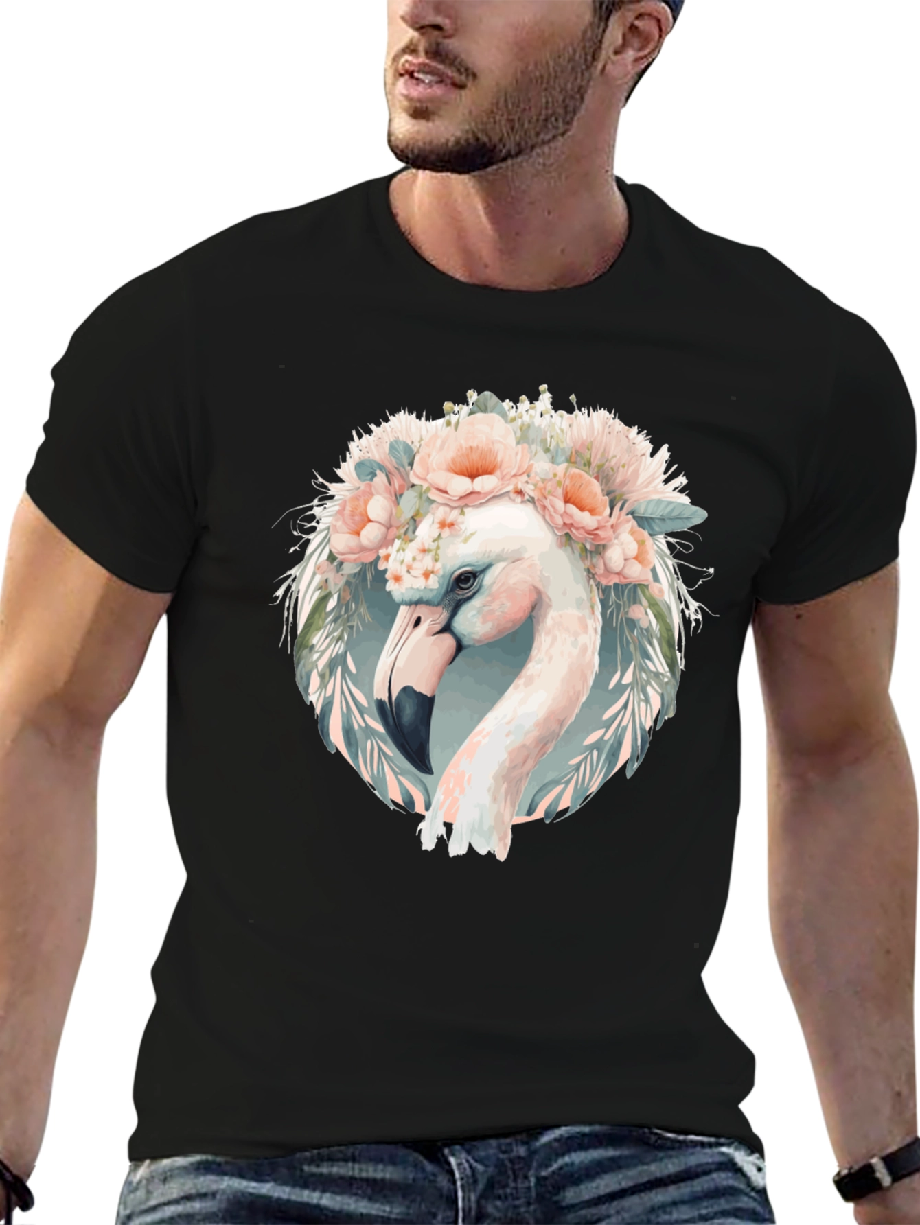 Camiseta Negra con Diseño de Flamenco Floral