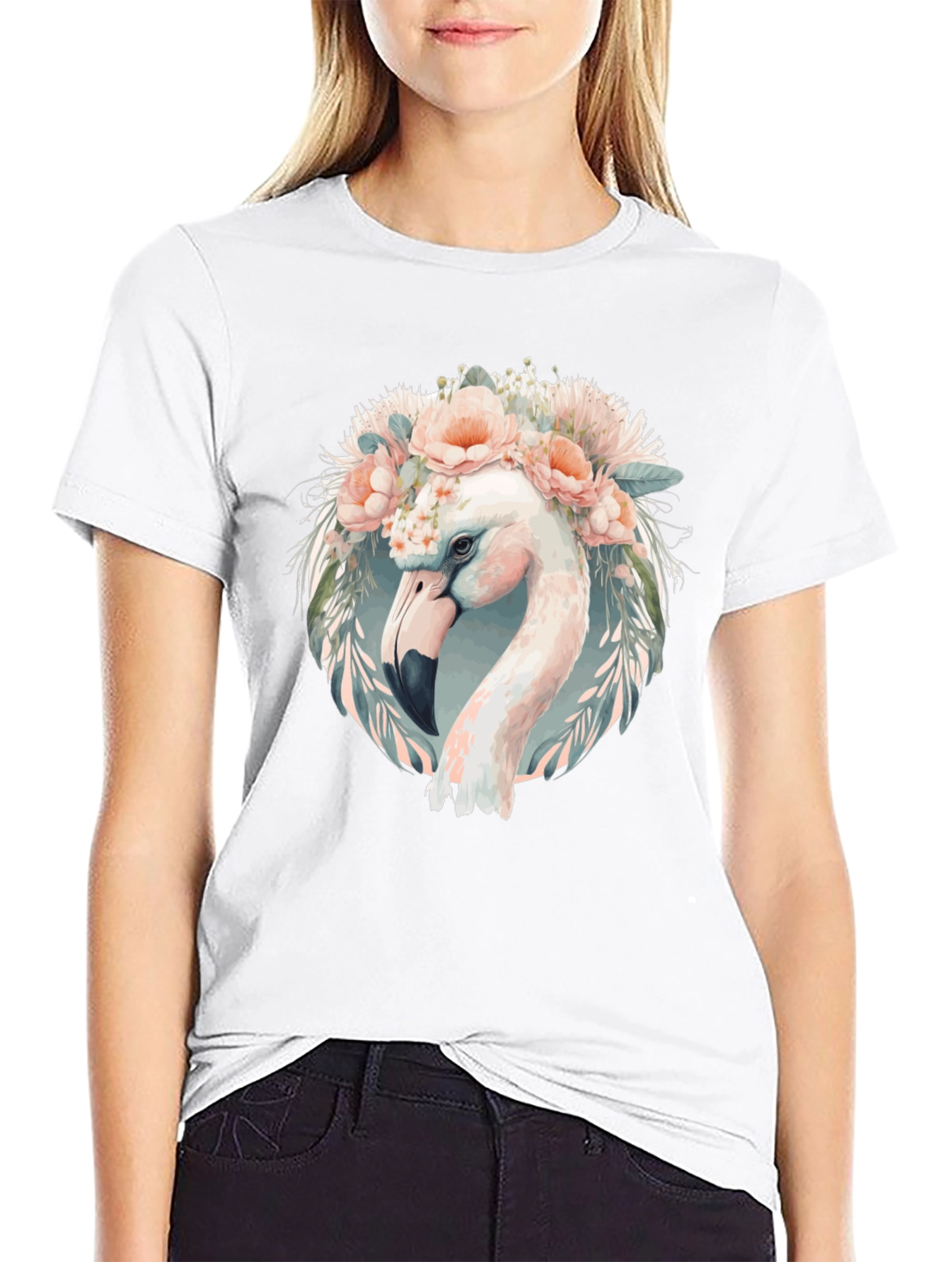 Camiseta Negra con Diseño de Flamenco Floral