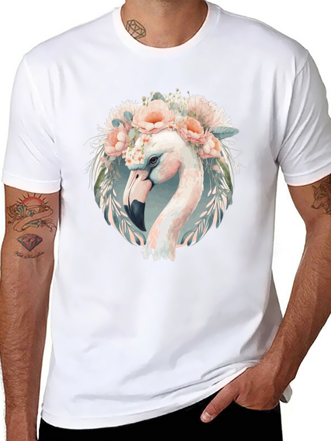 Camiseta Negra con Diseño de Flamenco Floral
