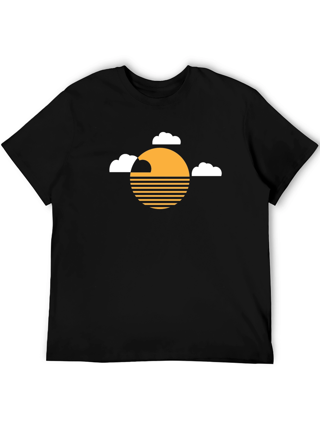 Camiseta Negra con Diseño de Sol y Nubes