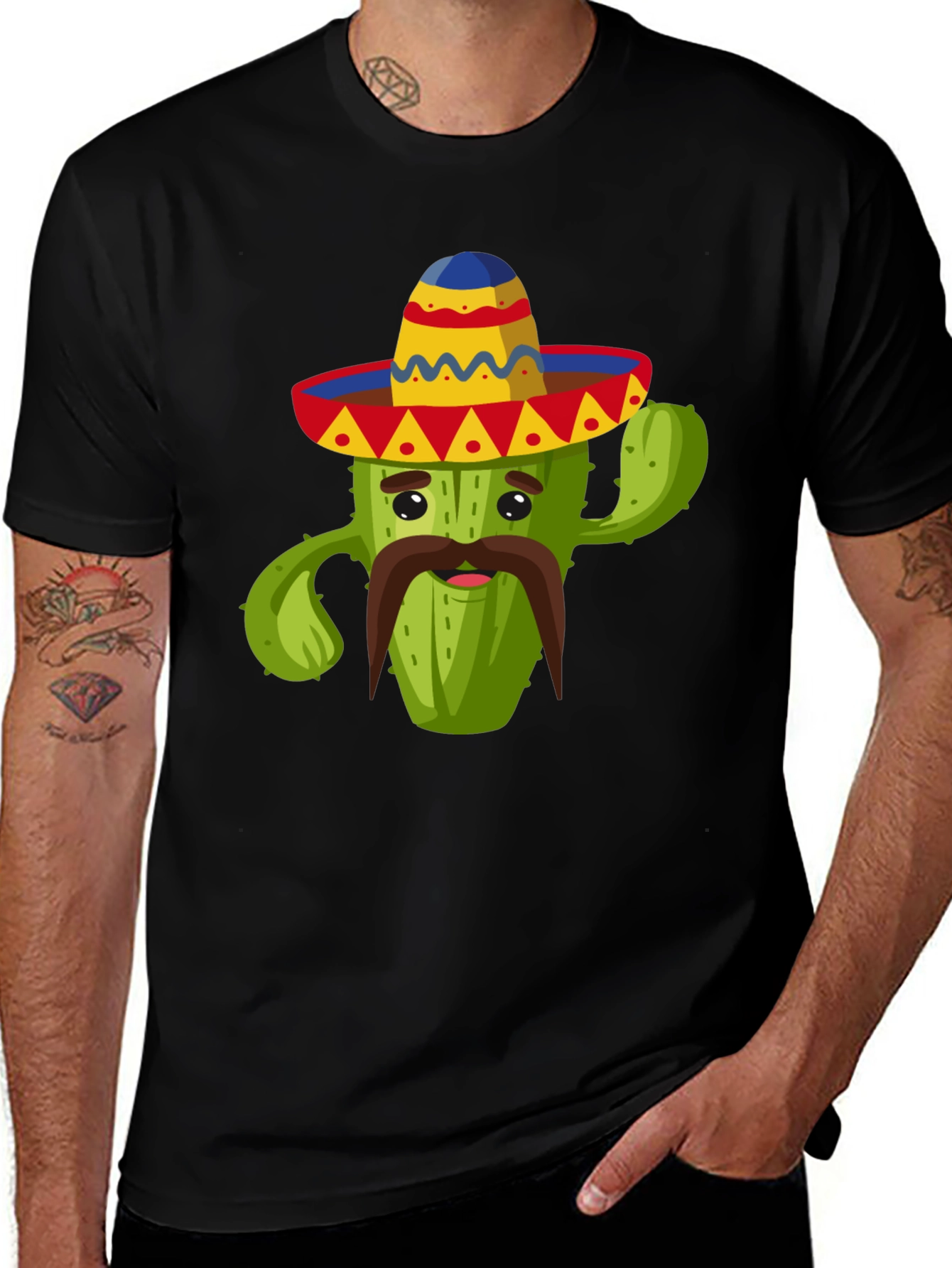 Camiseta Negra con Diseño de Cactus Mexicano