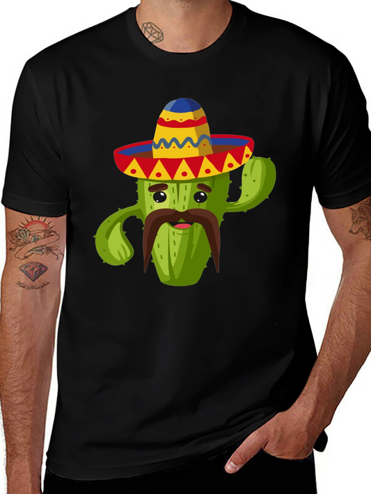 Camiseta Negra con Diseño de Cactus Mexicano
