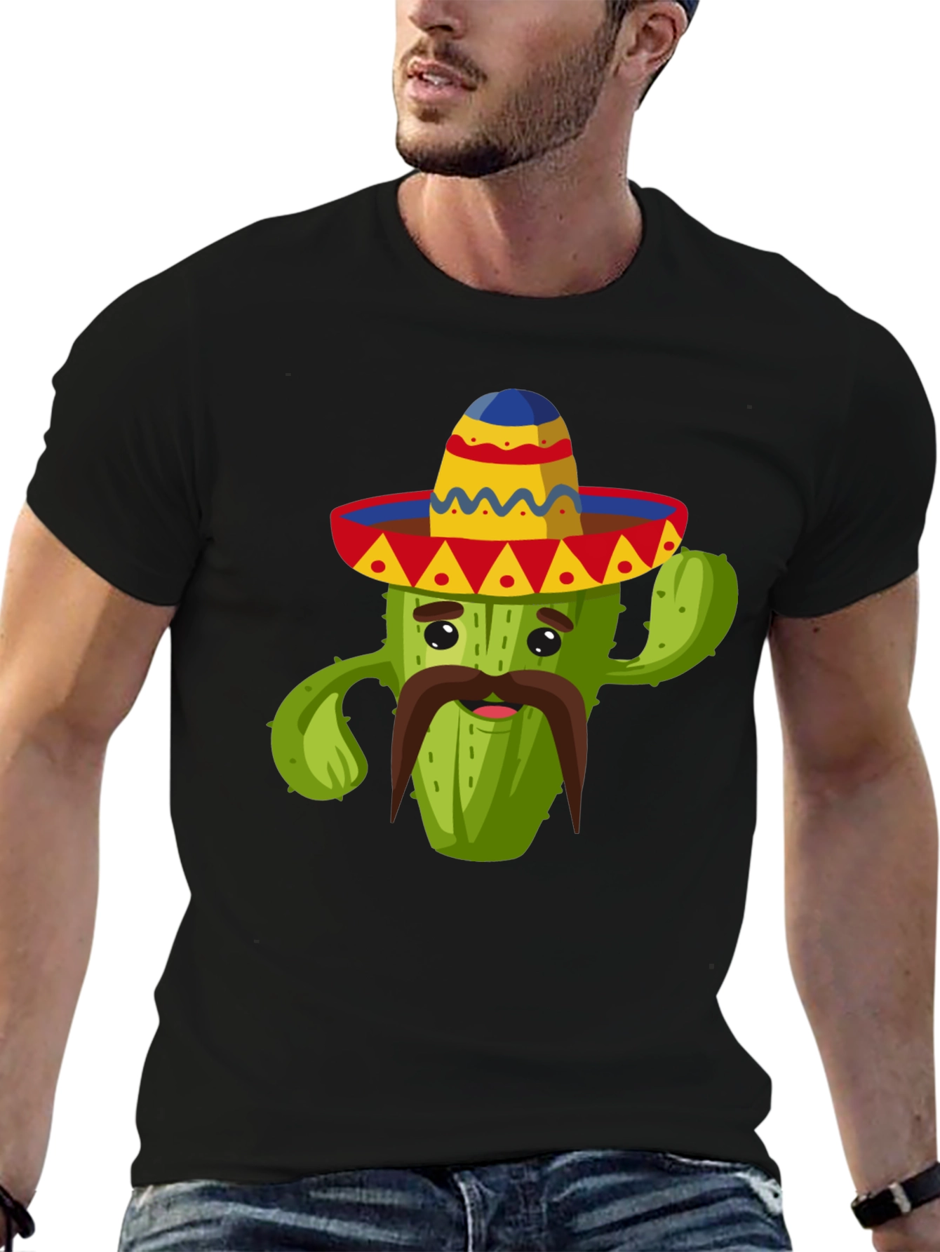 Camiseta Negra con Diseño de Cactus Mexicano