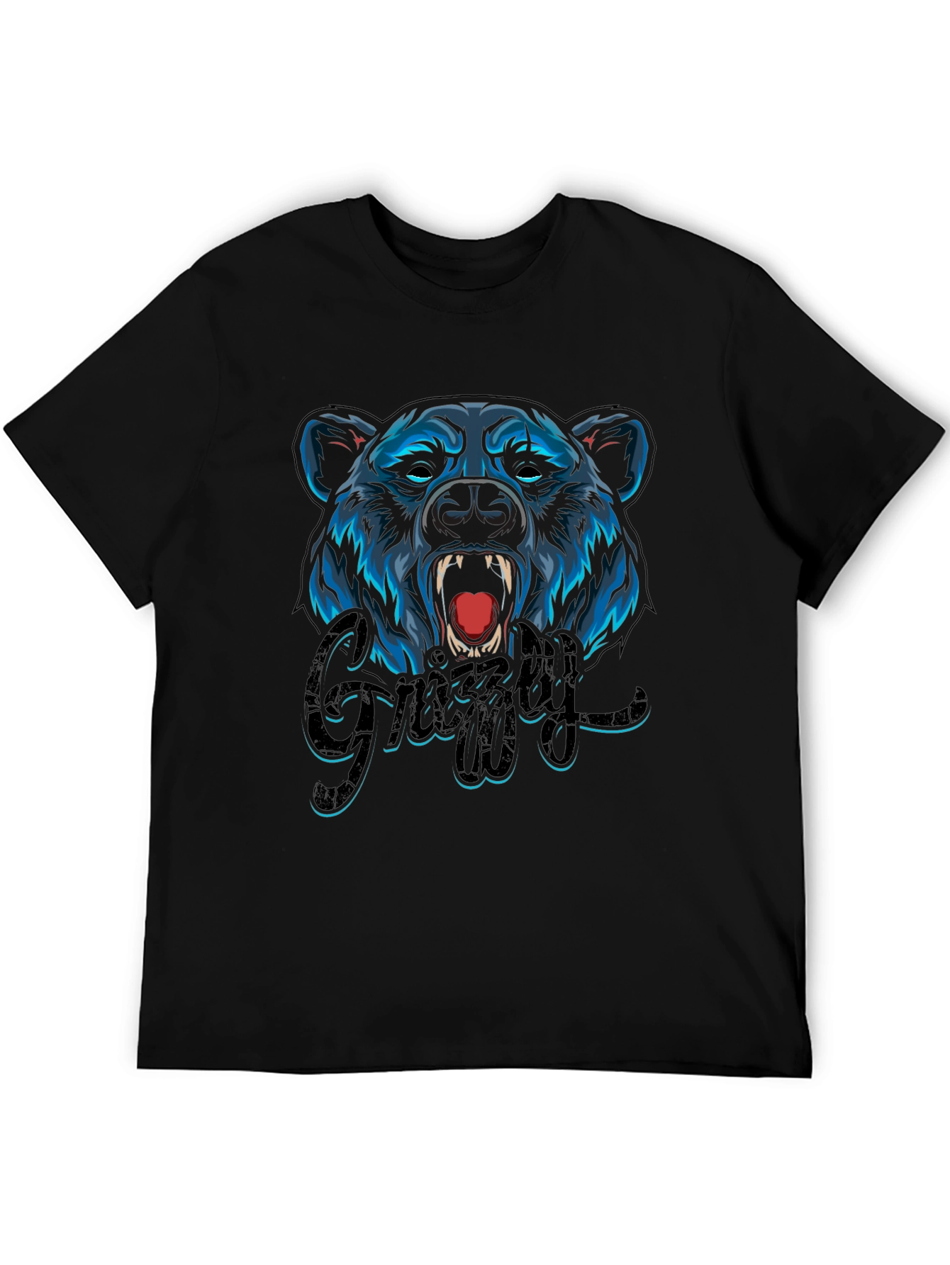 Camiseta Negra Hombre Diseño Oso Grizzly