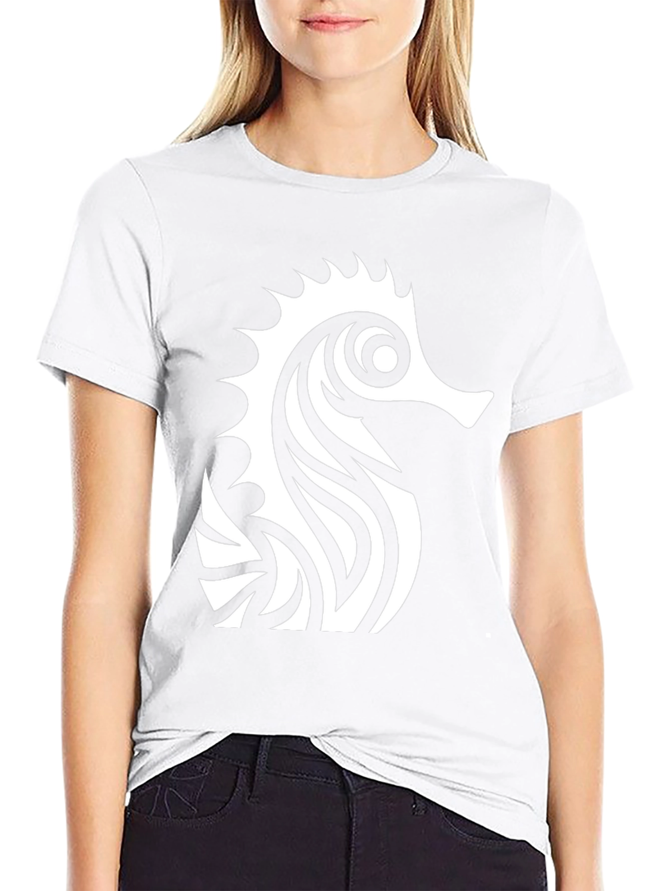 Camiseta Negra con Diseño de Caballito de Mar Tribal