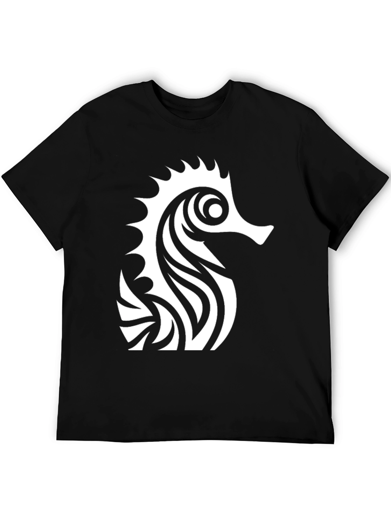 Camiseta Negra con Diseño de Caballito de Mar Tribal