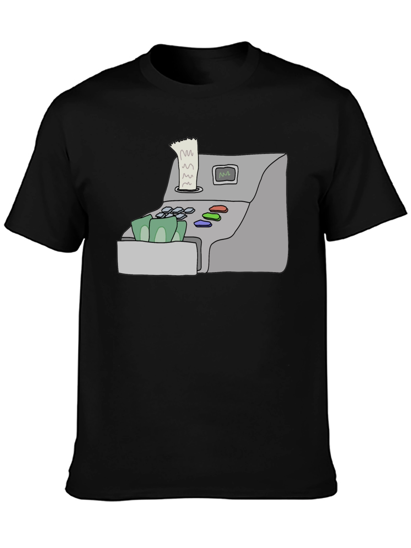 Camiseta Negra con Diseño de Caja Registradora