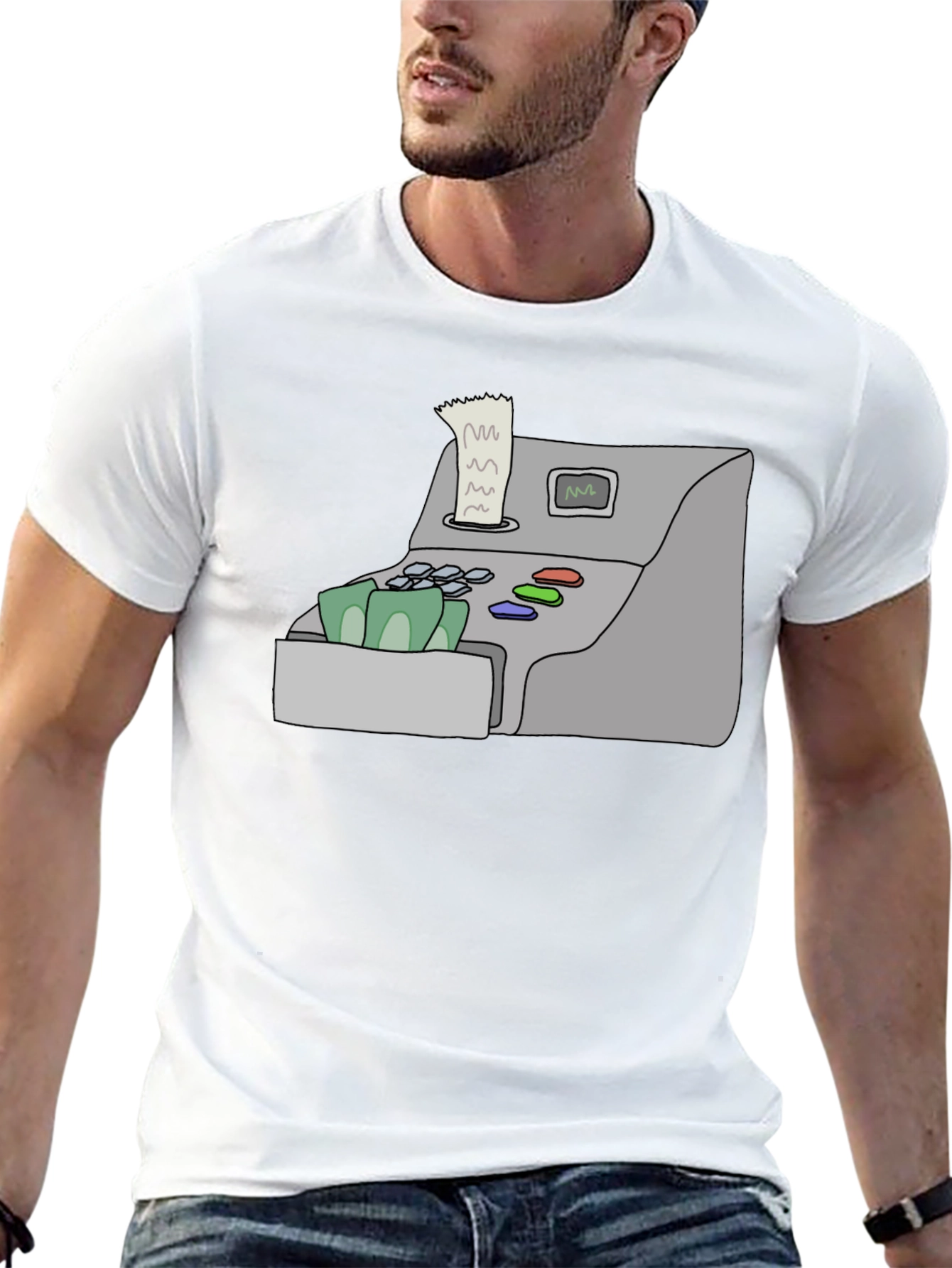 Camiseta Negra con Diseño de Caja Registradora