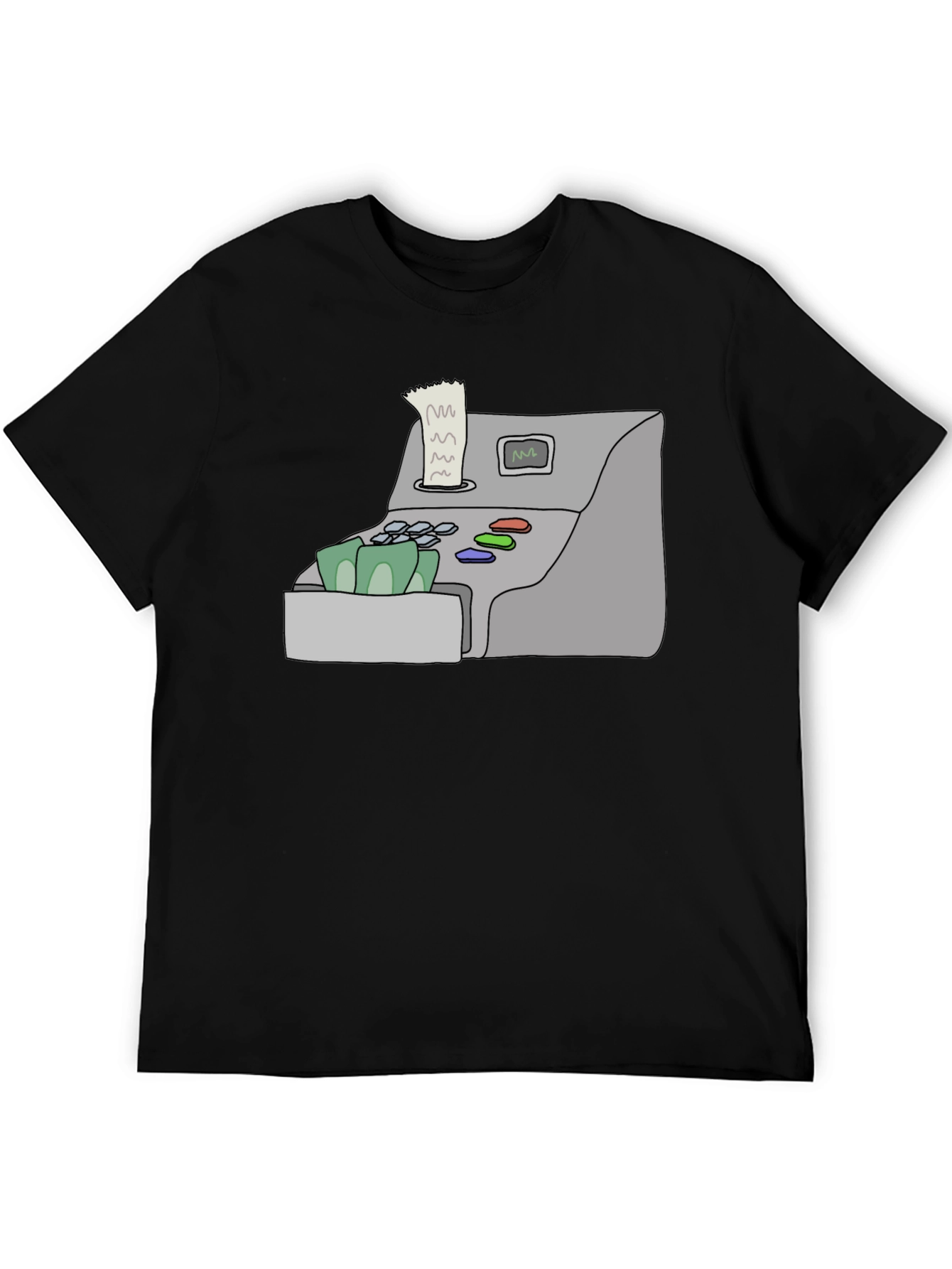 Camiseta Negra con Diseño de Caja Registradora