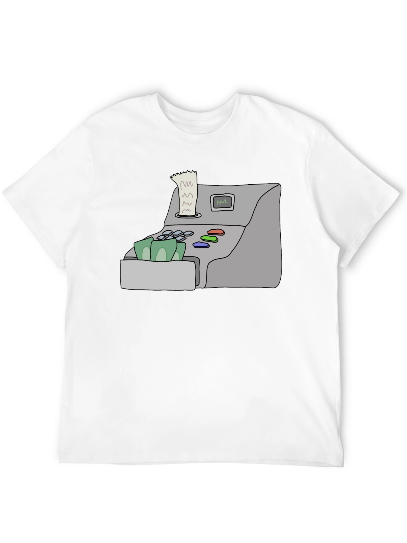 Camiseta Negra con Diseño de Caja Registradora