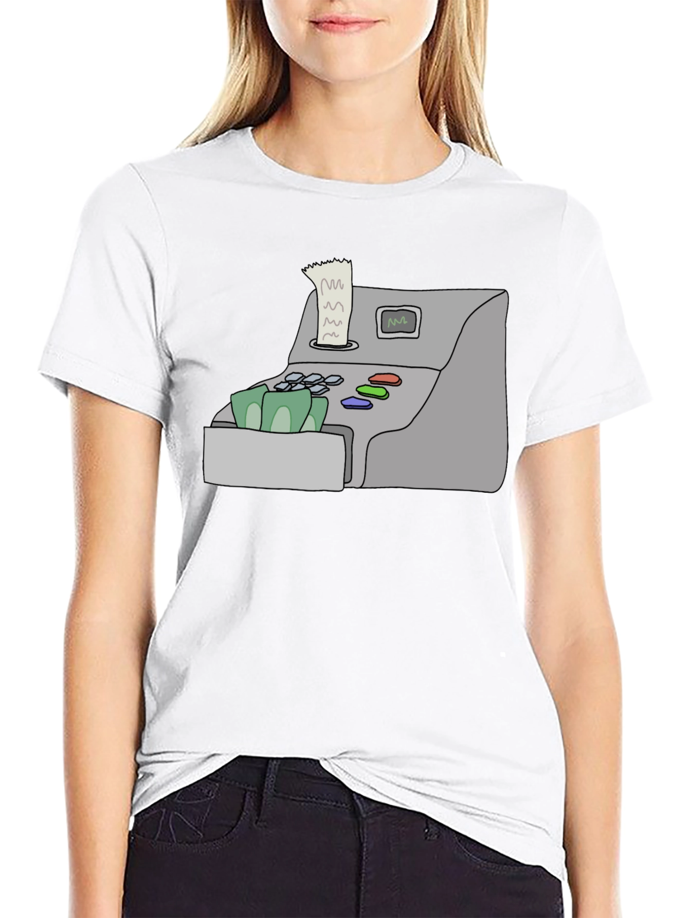 Camiseta Negra con Diseño de Caja Registradora