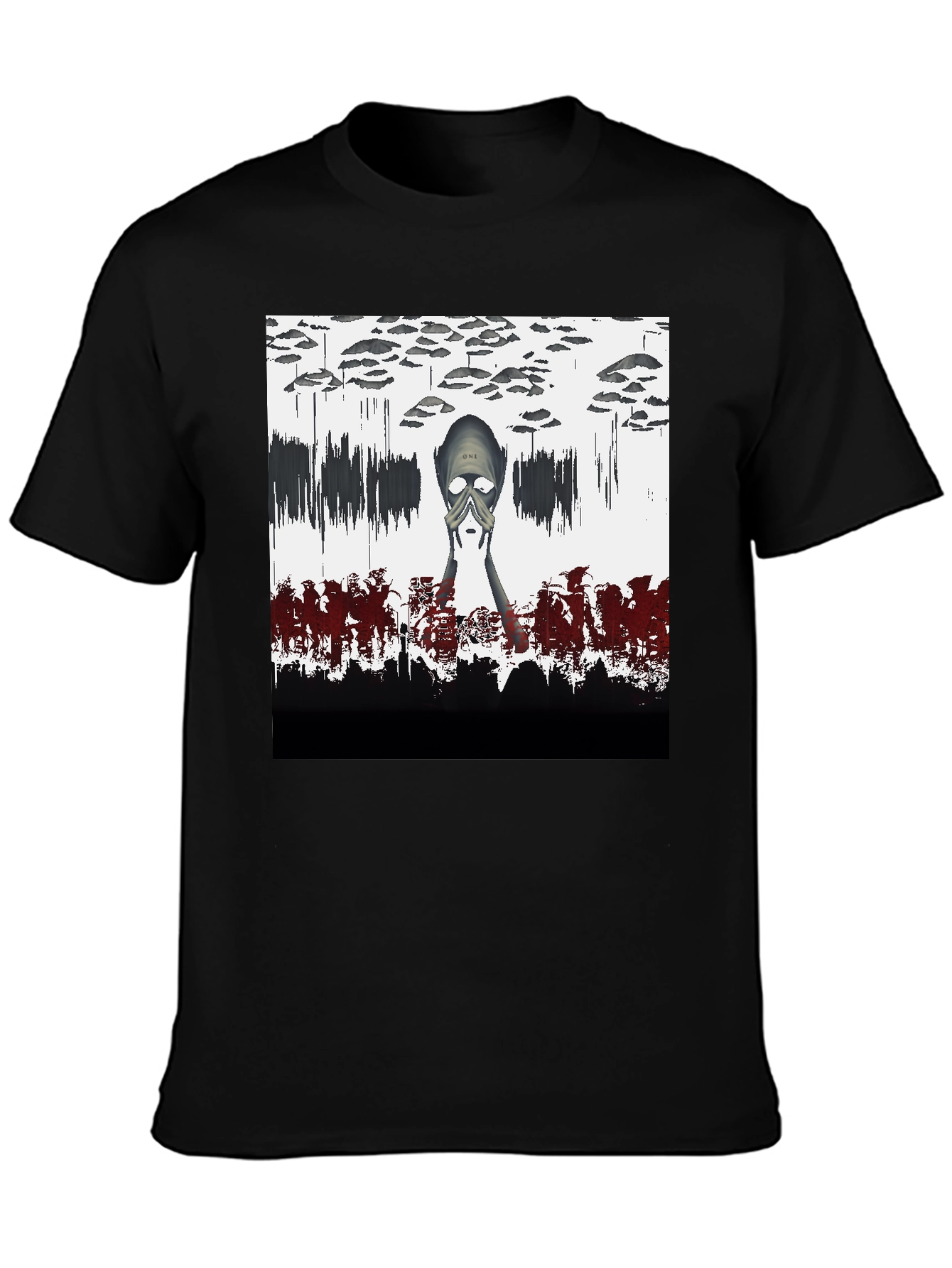 Camiseta Negra con Diseño Abstracto y Misterioso
