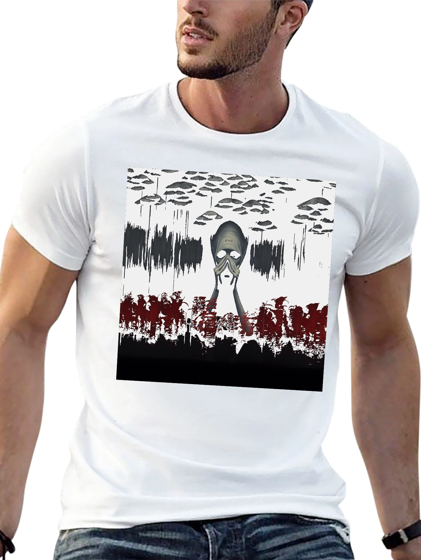 Camiseta Negra con Diseño Abstracto y Misterioso