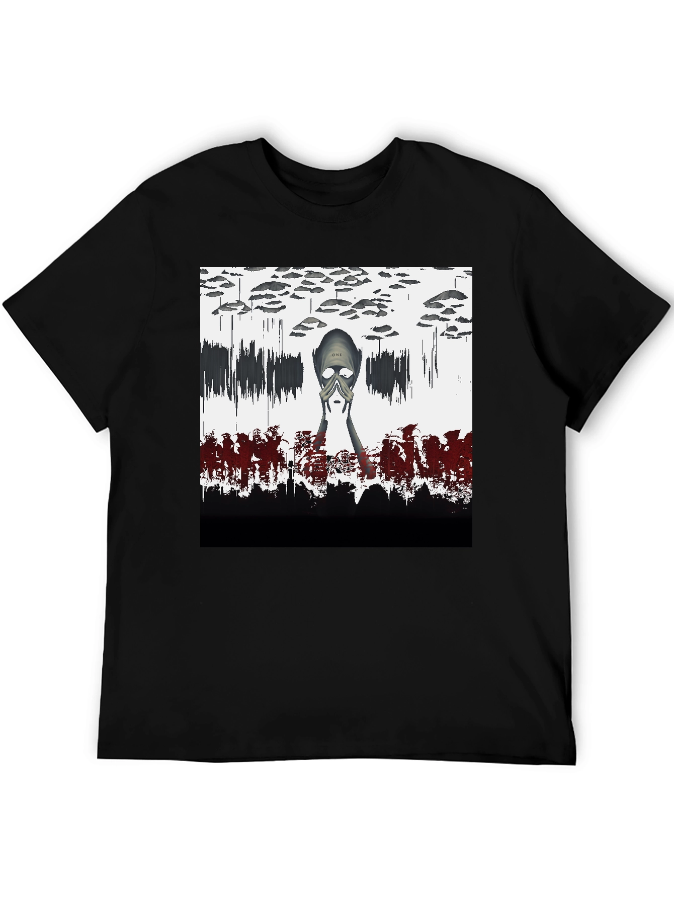 Camiseta Negra con Diseño Abstracto y Misterioso