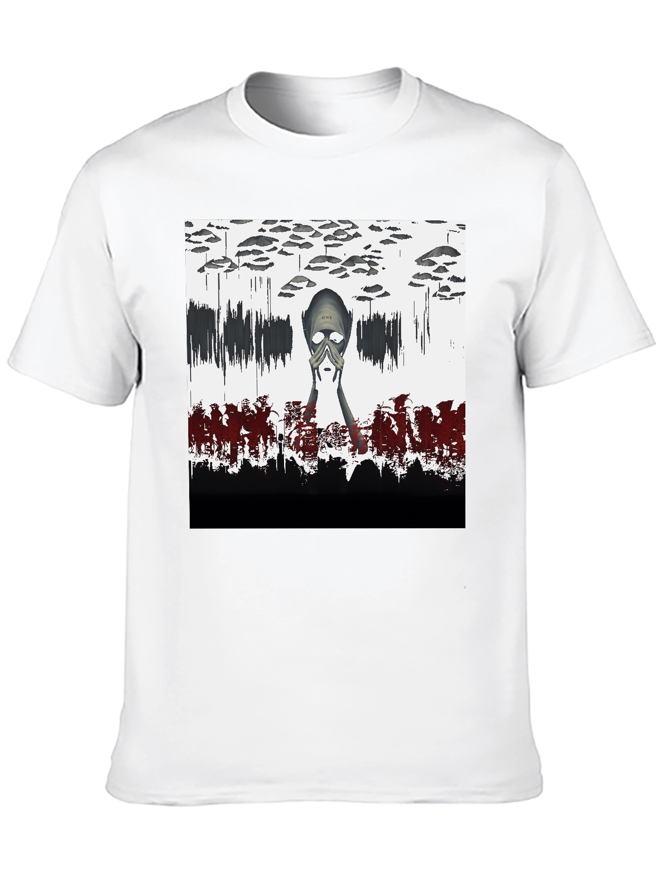 Camiseta Negra con Diseño Abstracto y Misterioso