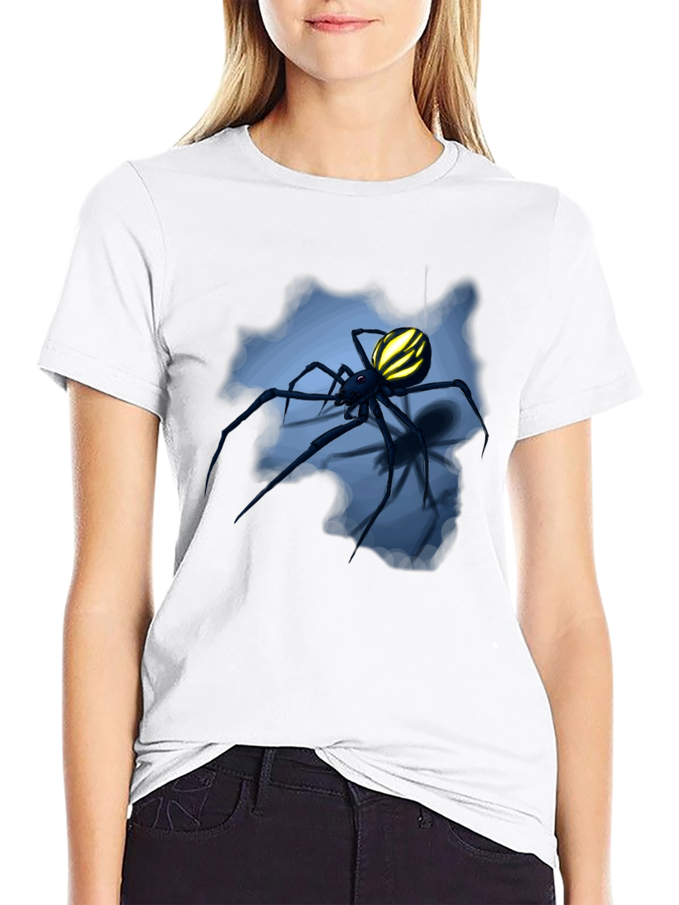 Camiseta Negra con Diseño de Araña Amarilla
