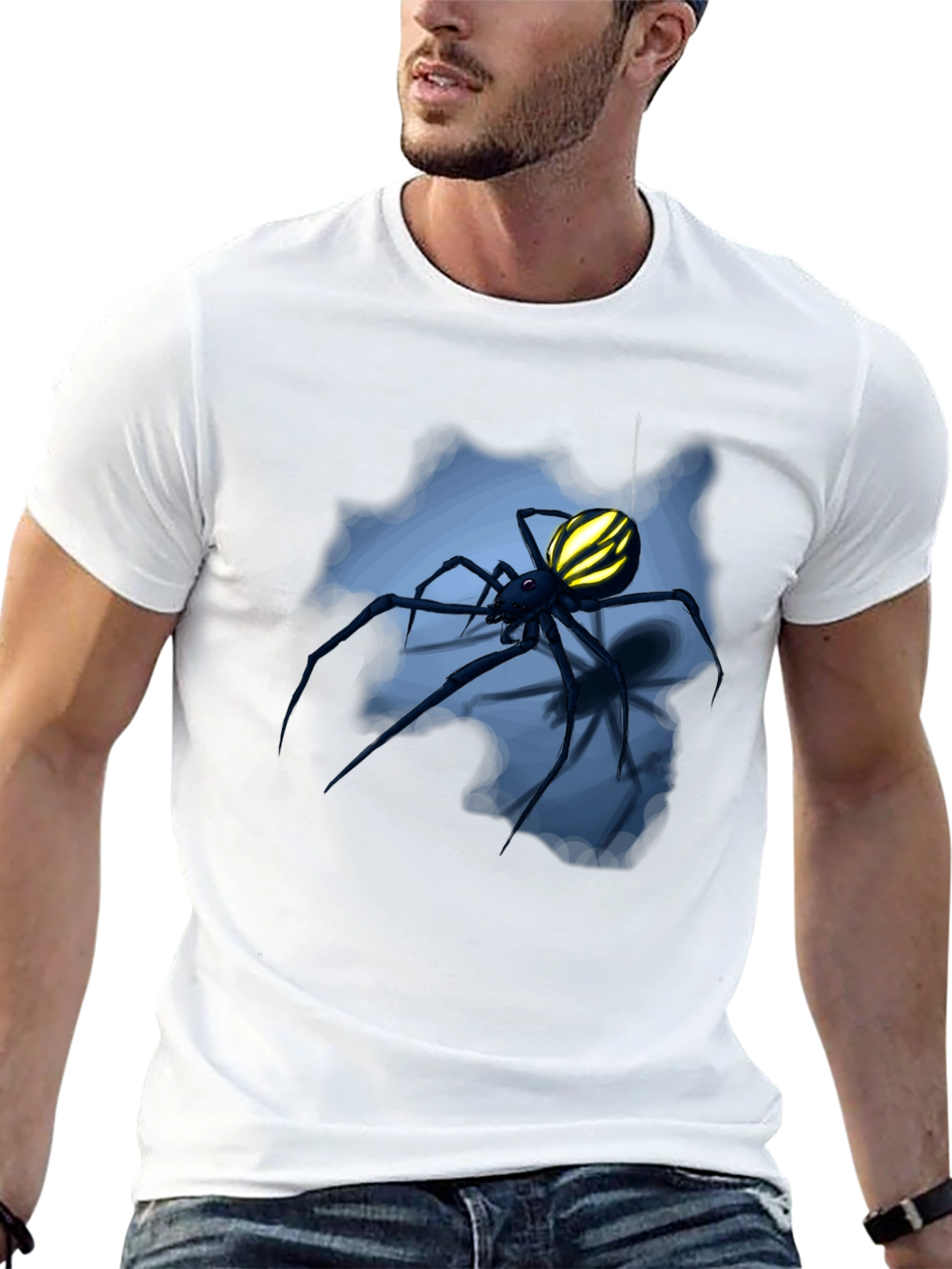 Camiseta Negra con Diseño de Araña Amarilla