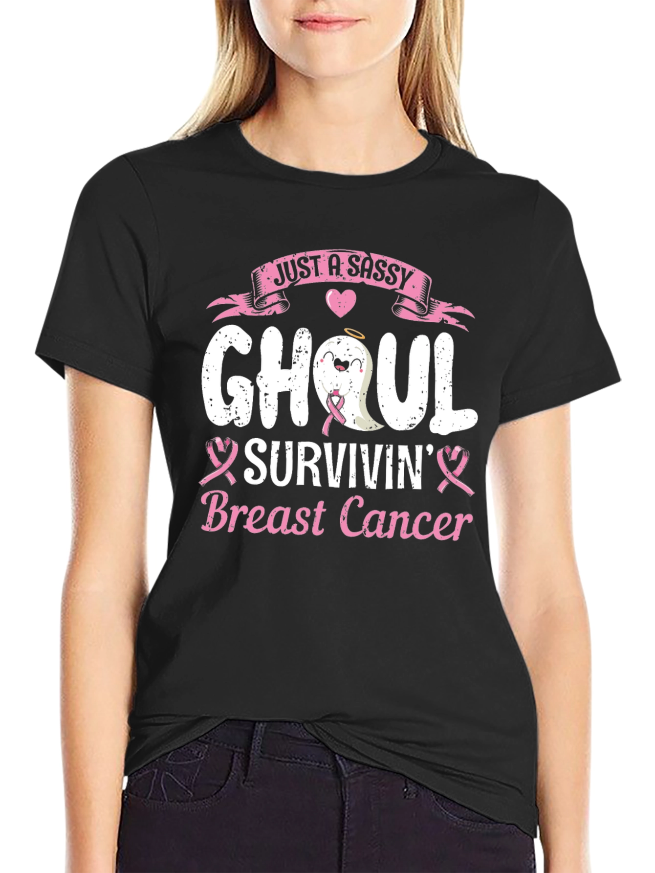 Camiseta Negra Ghoul Superviviente de Cáncer de Mama