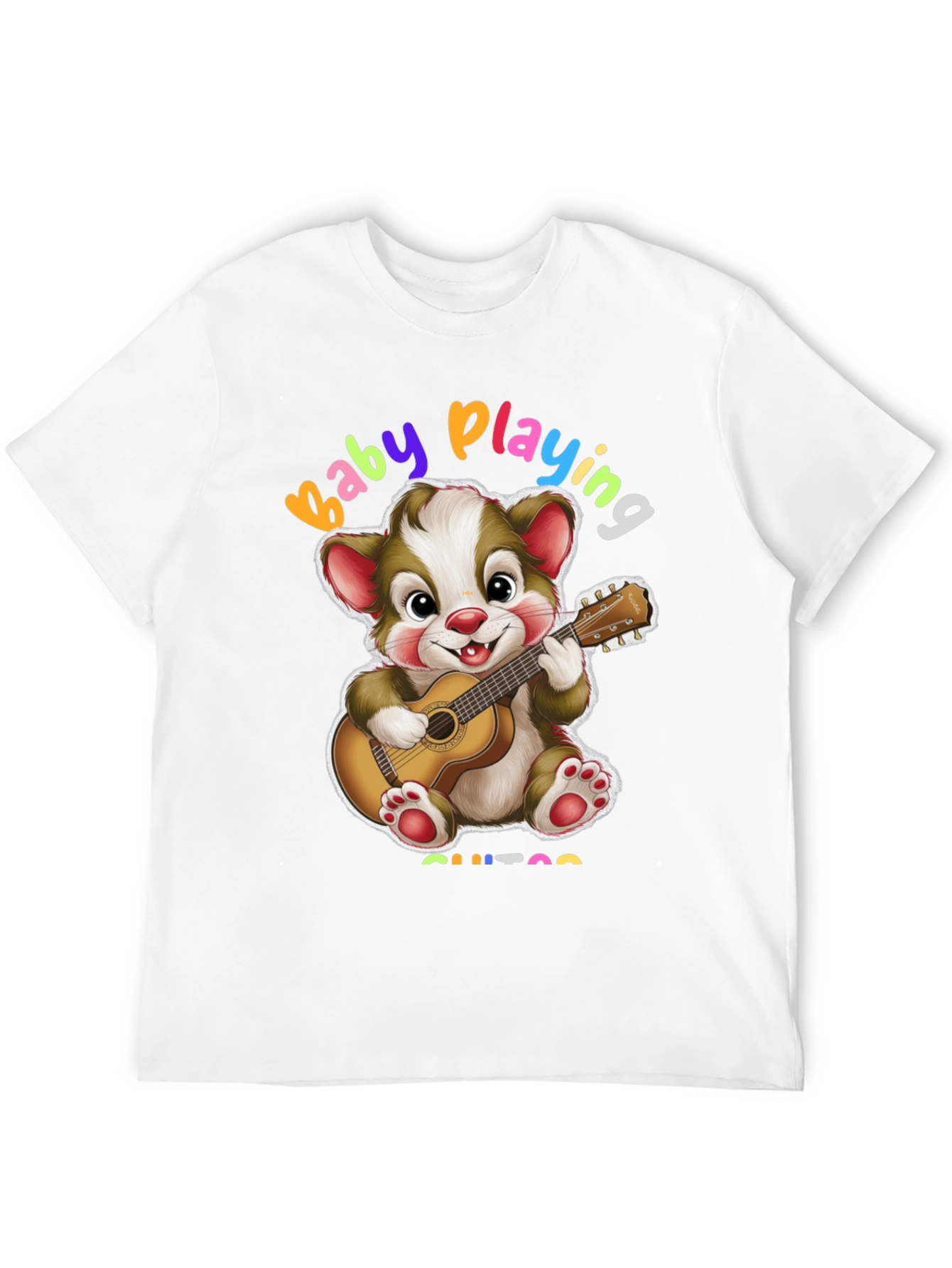 Camiseta Negra con Diseño de Oso Guitarrista