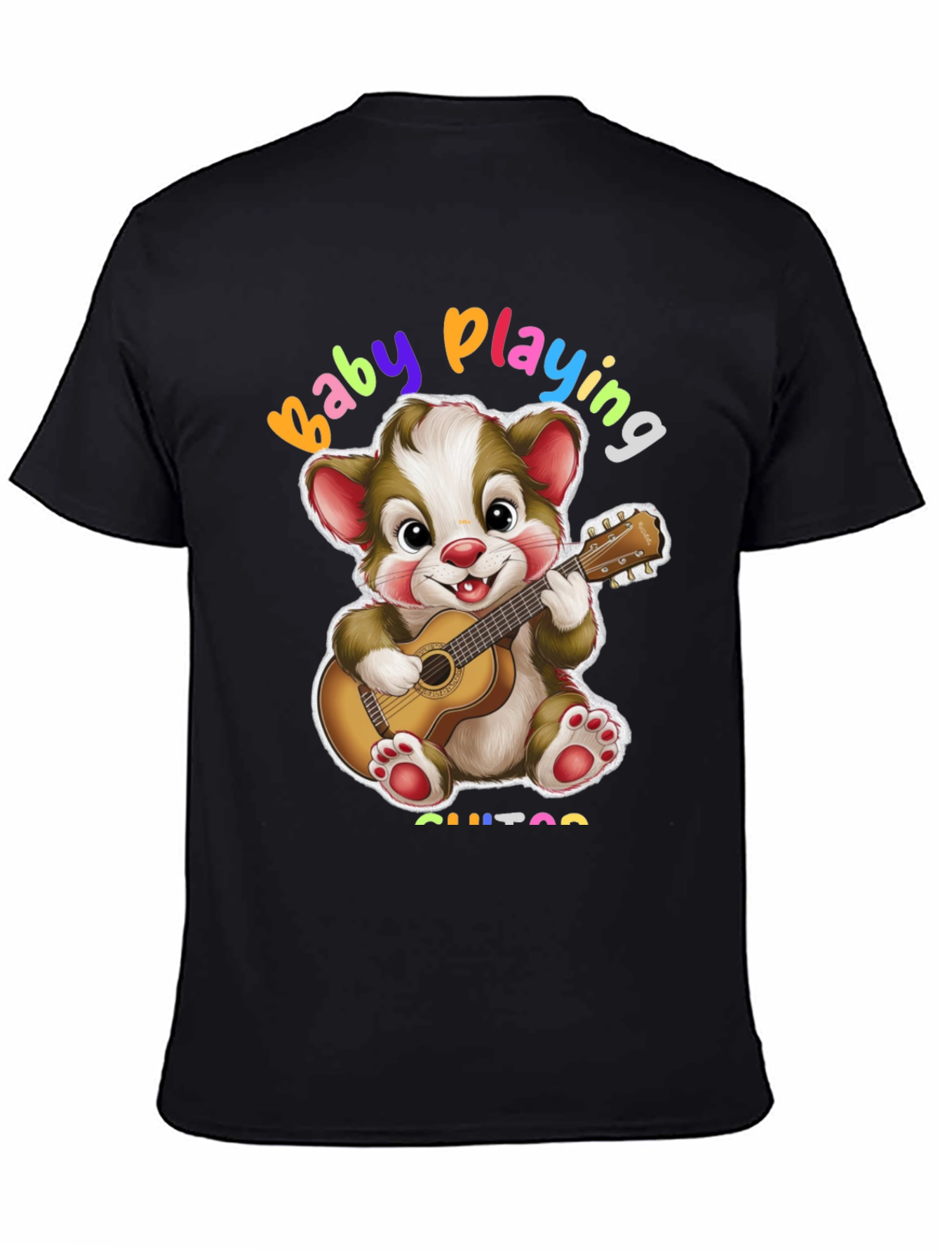 Camiseta Negra con Diseño de Oso Guitarrista