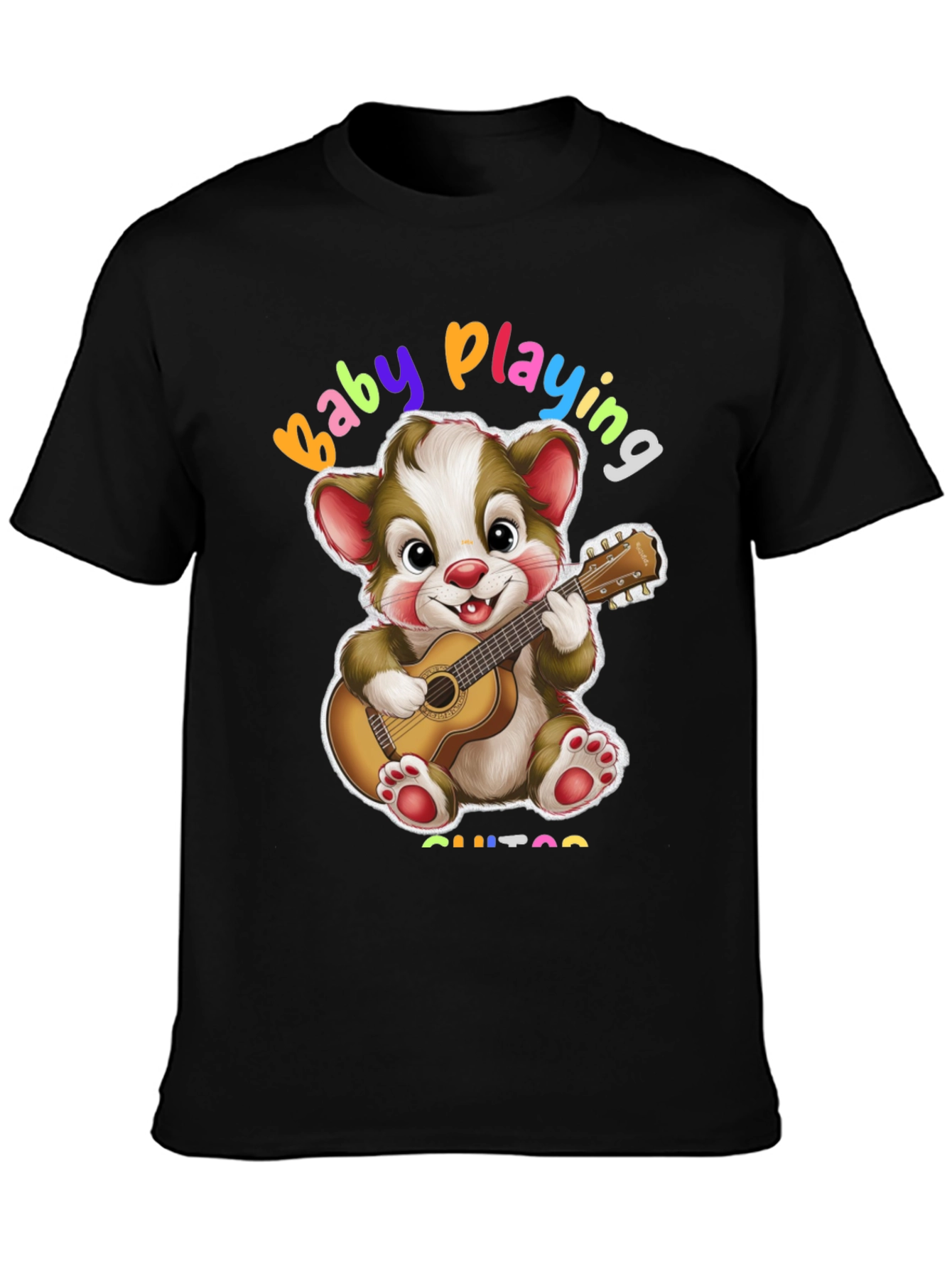 Camiseta Negra con Diseño de Oso Guitarrista