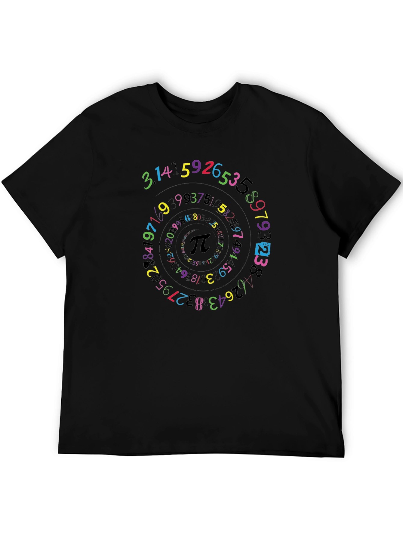 Camiseta Negra con Diseño de Espiral Numérica Pi