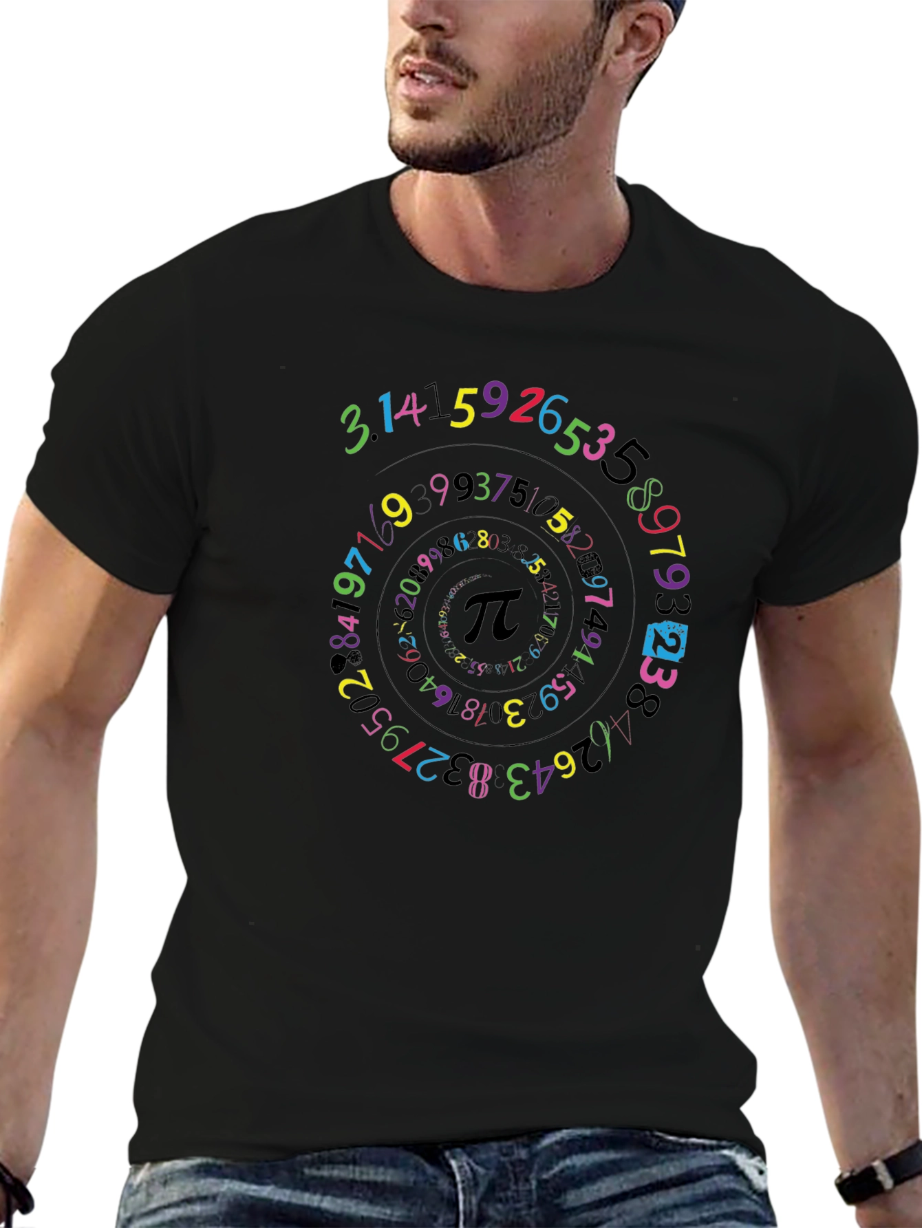 Camiseta Negra con Diseño de Espiral Numérica Pi