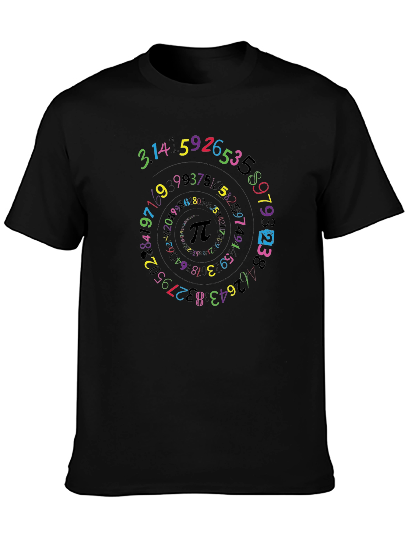 Camiseta Negra con Diseño de Espiral Numérica Pi