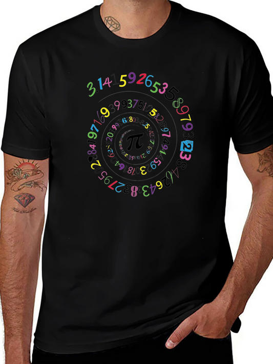 Camiseta Negra con Diseño de Espiral Numérica Pi