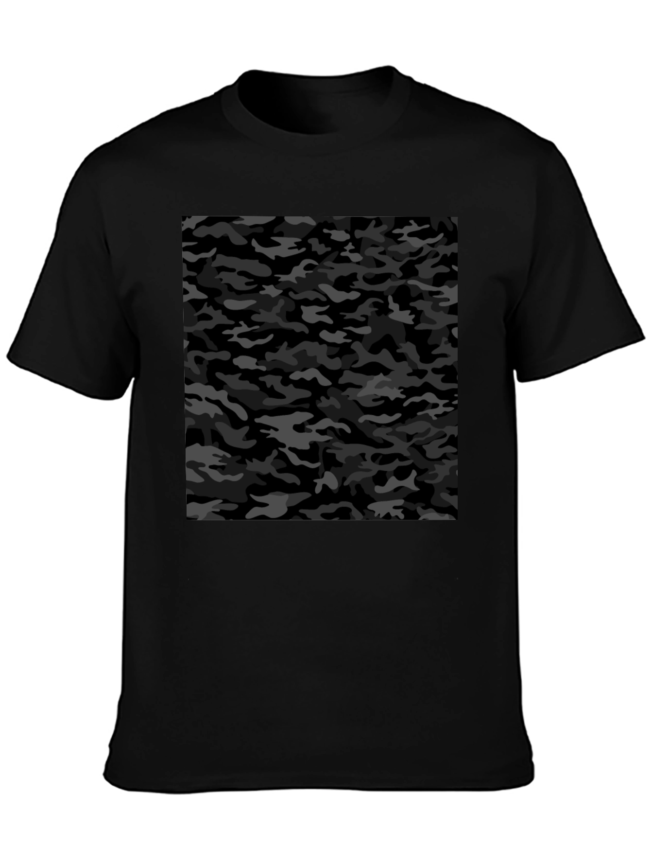 Camiseta Negra Hombre Estampado Camuflaje Urbano