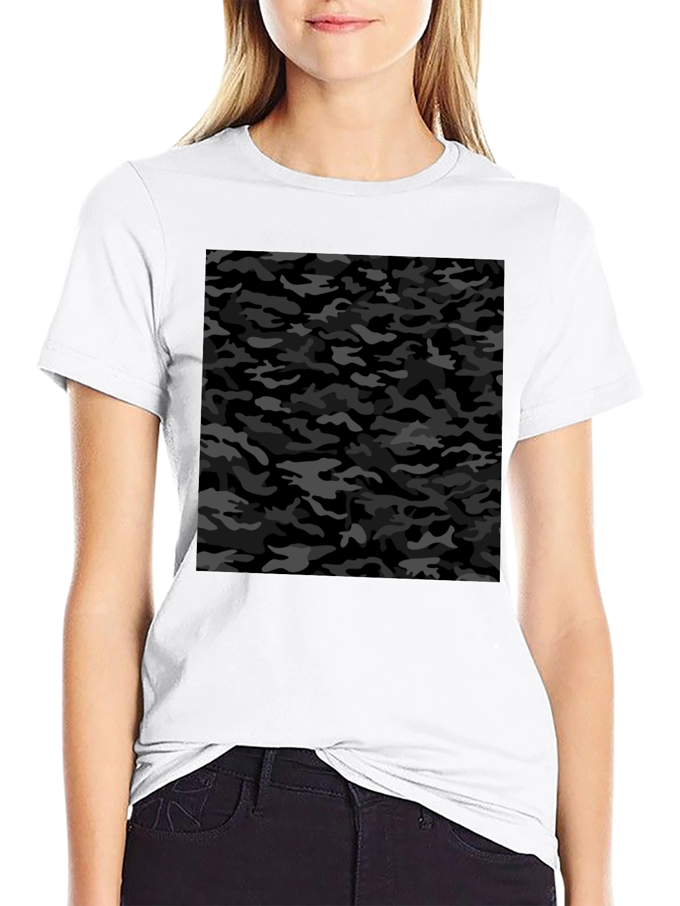Camiseta Negra Hombre Estampado Camuflaje Urbano