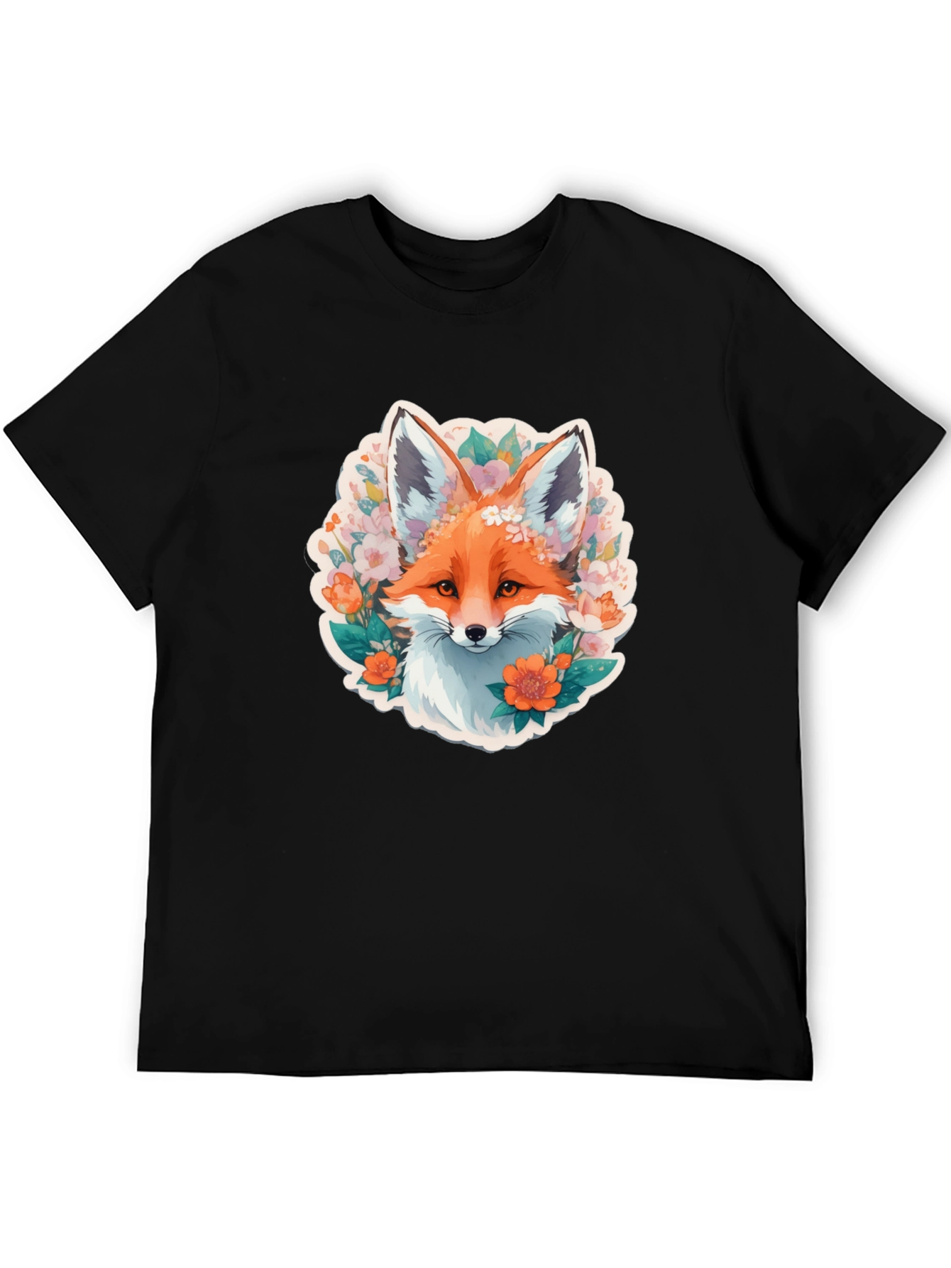 Camiseta Negra con Diseño de Zorro Floral