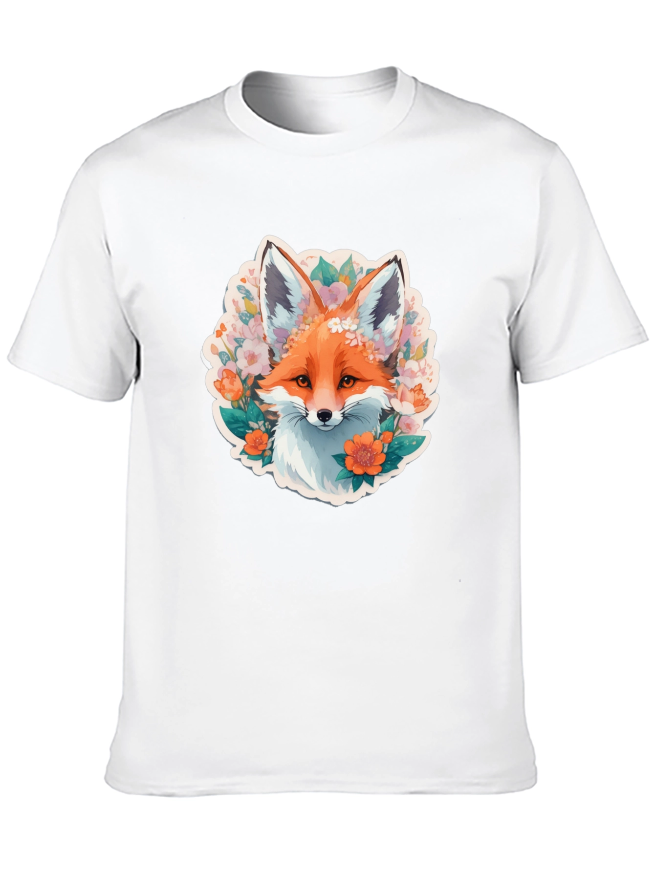 Camiseta Negra con Diseño de Zorro Floral