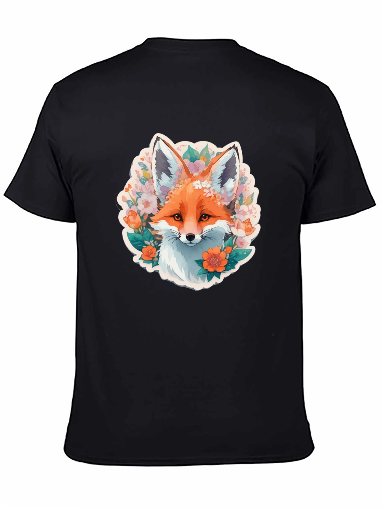 Camiseta Negra con Diseño de Zorro Floral