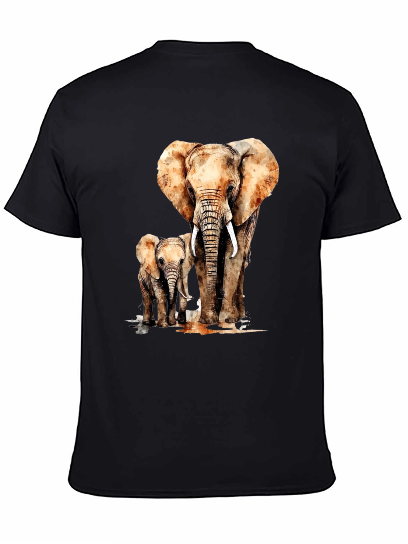 Camiseta Negra con Estampado de Elefante y Elefantito