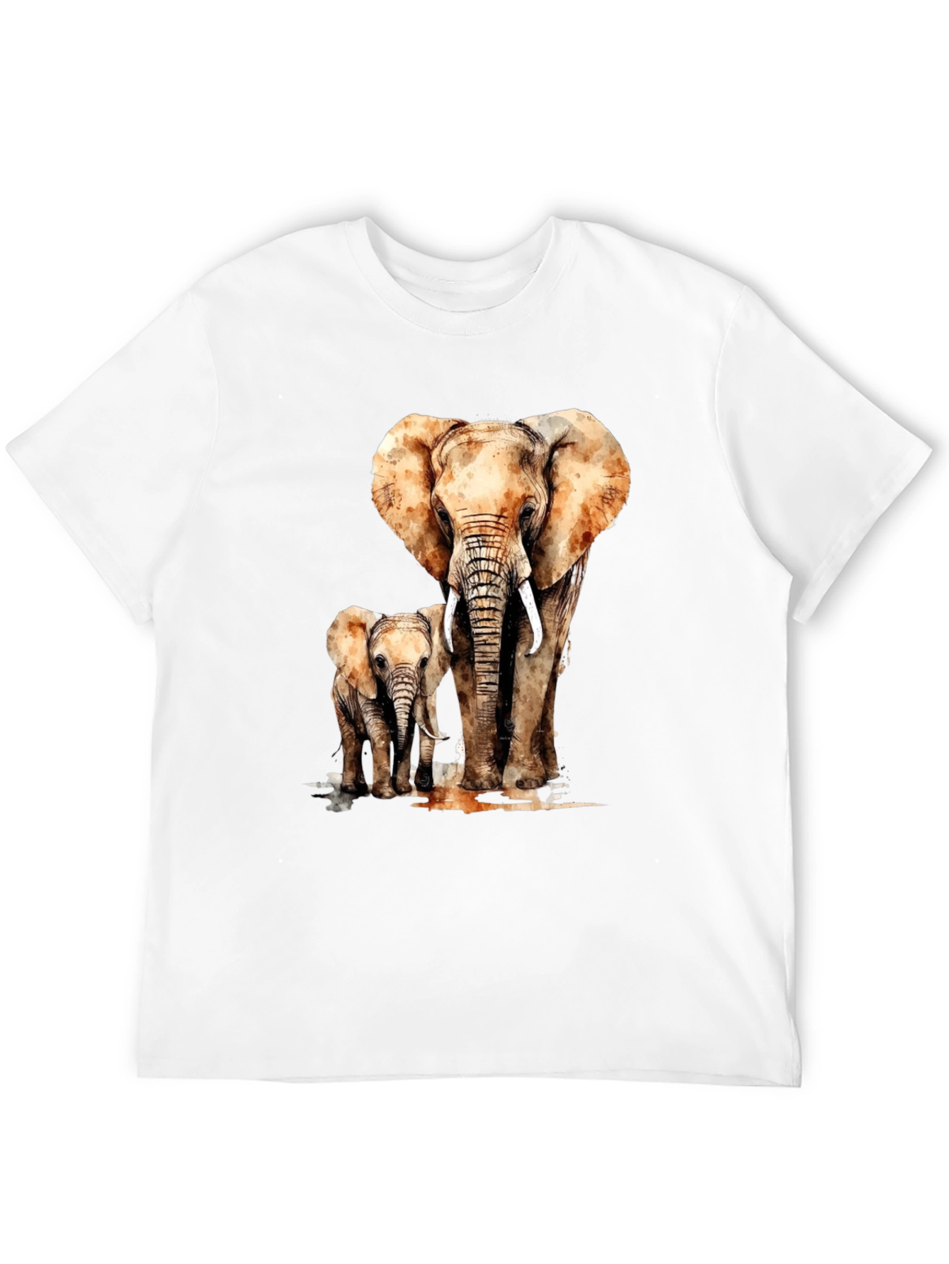 Camiseta Negra con Estampado de Elefante y Elefantito