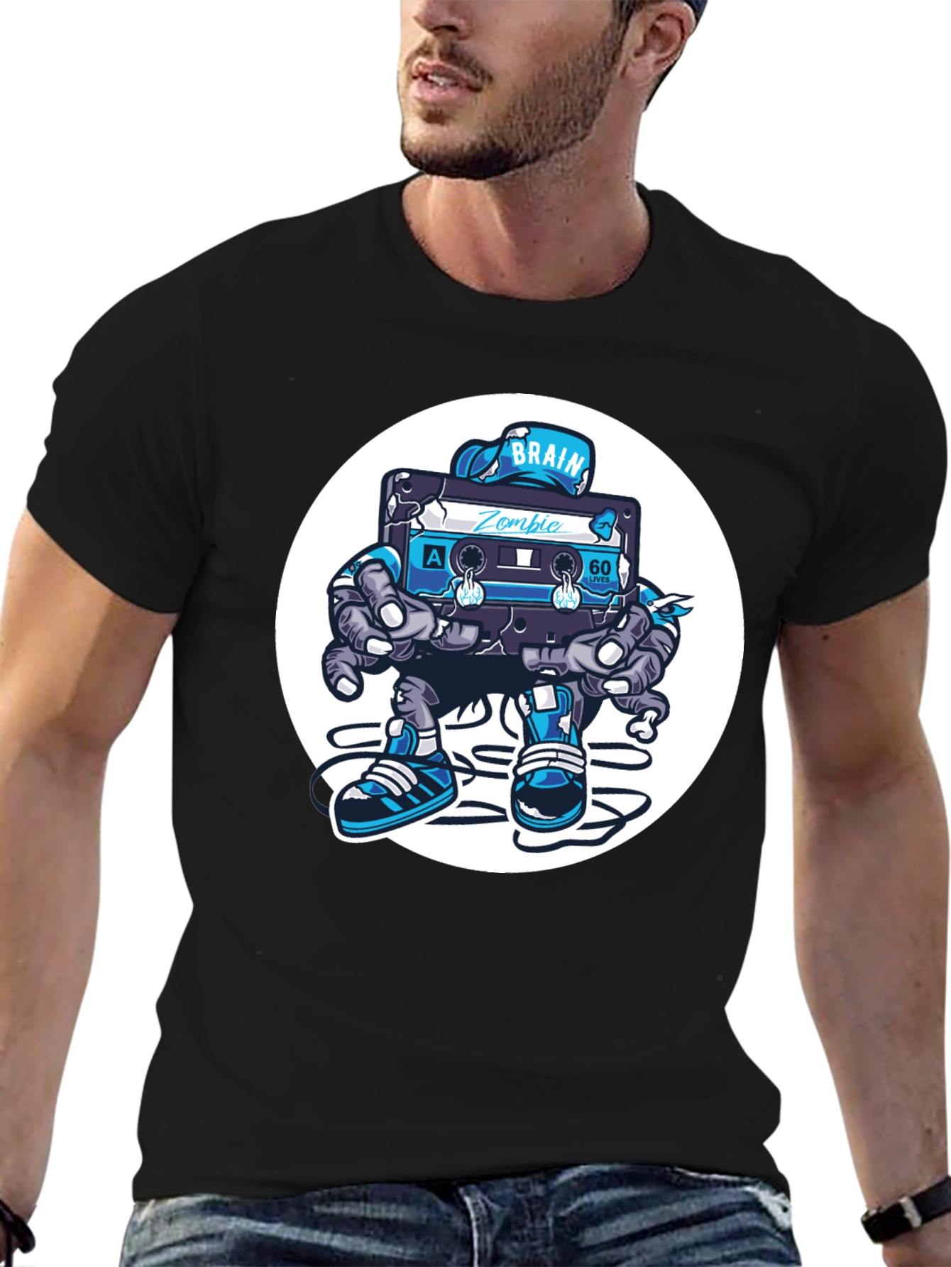 Camiseta Negra con Diseño de Cassette Zombie