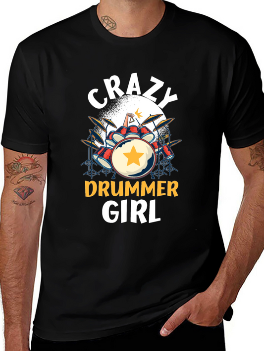 Camiseta Negra Crazy Drummer Girl