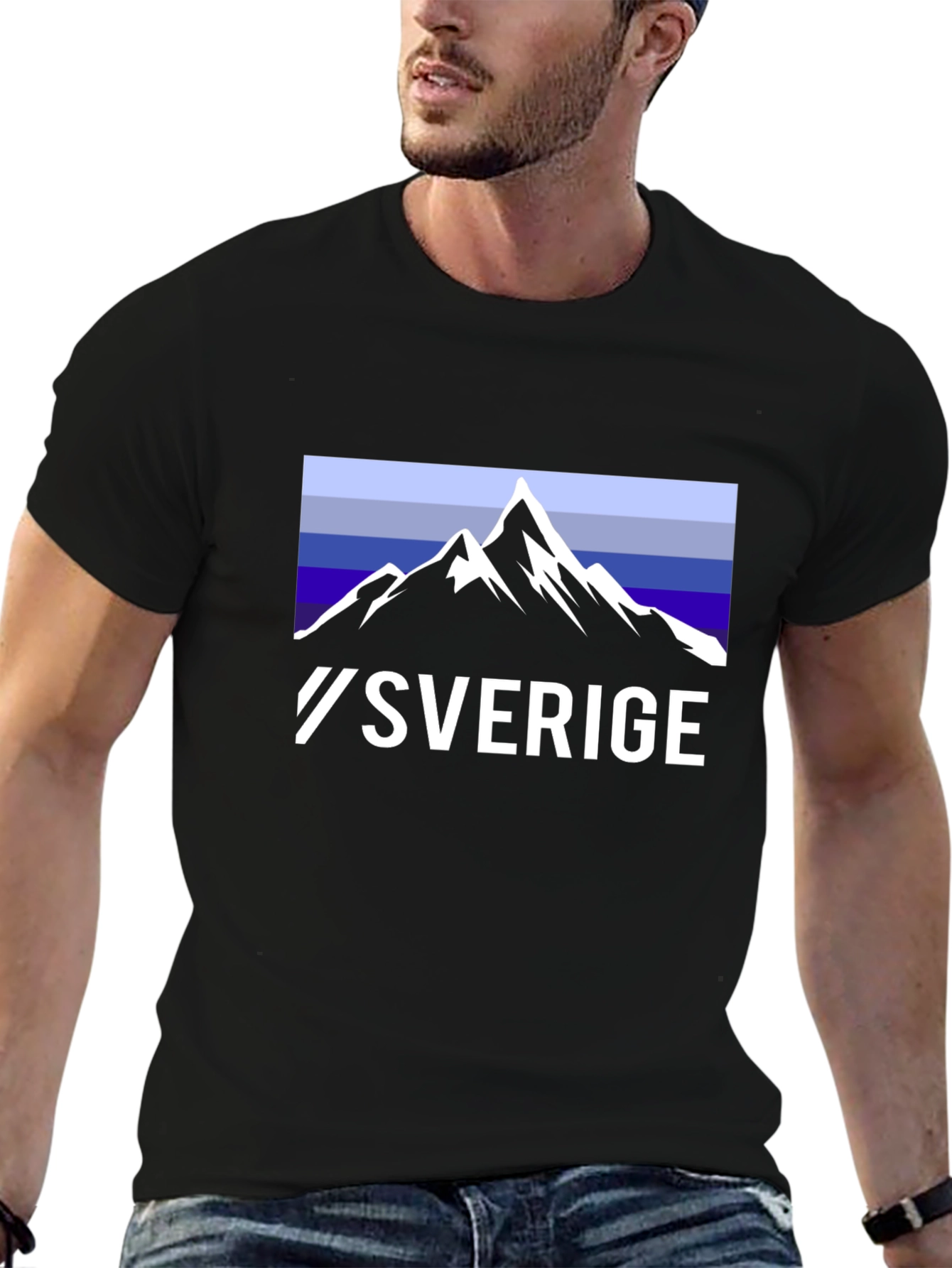Camiseta Negra Sverige Diseño Montaña