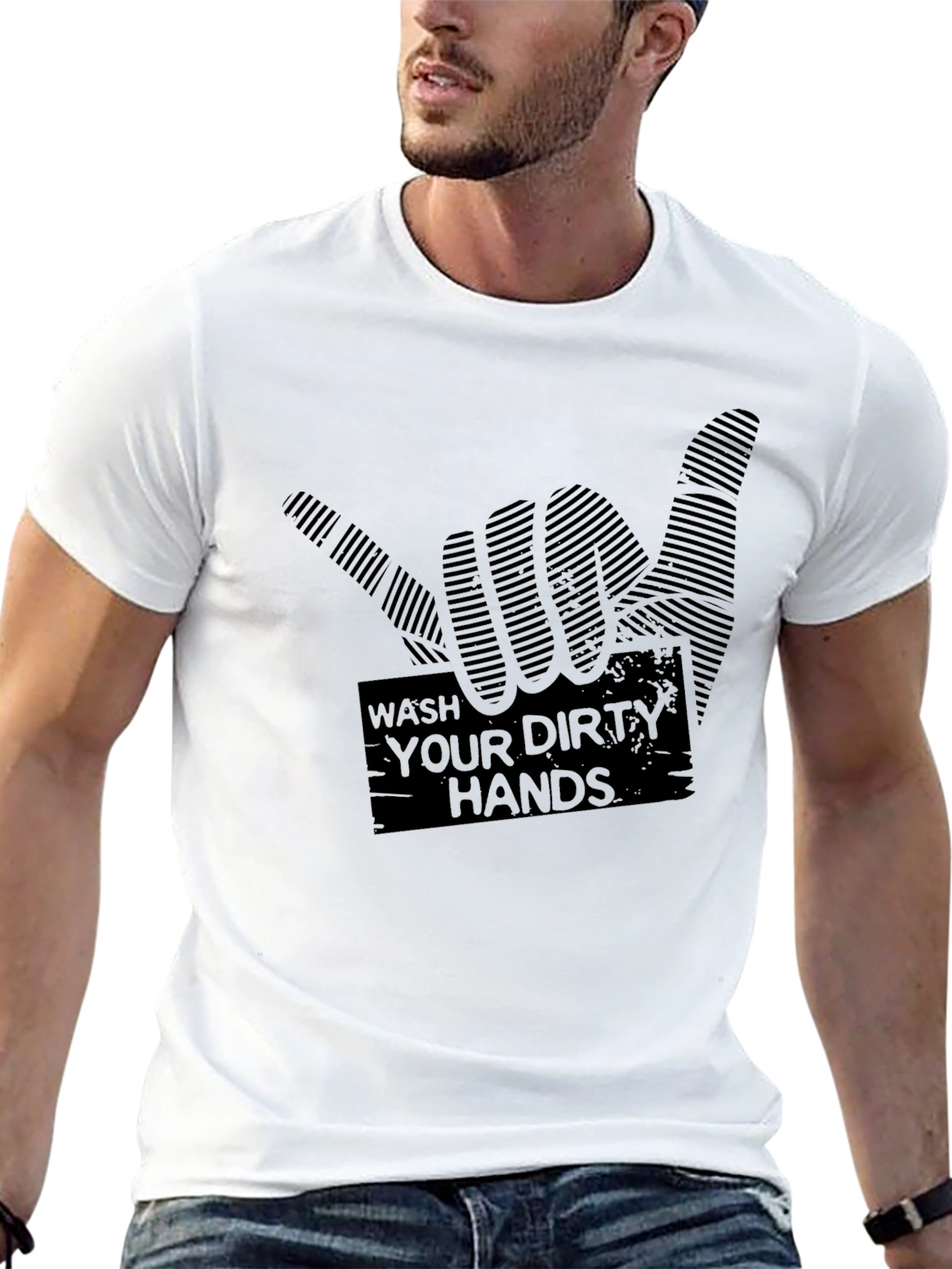 Camiseta Negra con Diseño Lava tus manos sucias