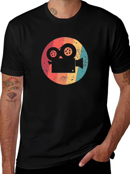 Camiseta Negra Vintage Cámara de Cine